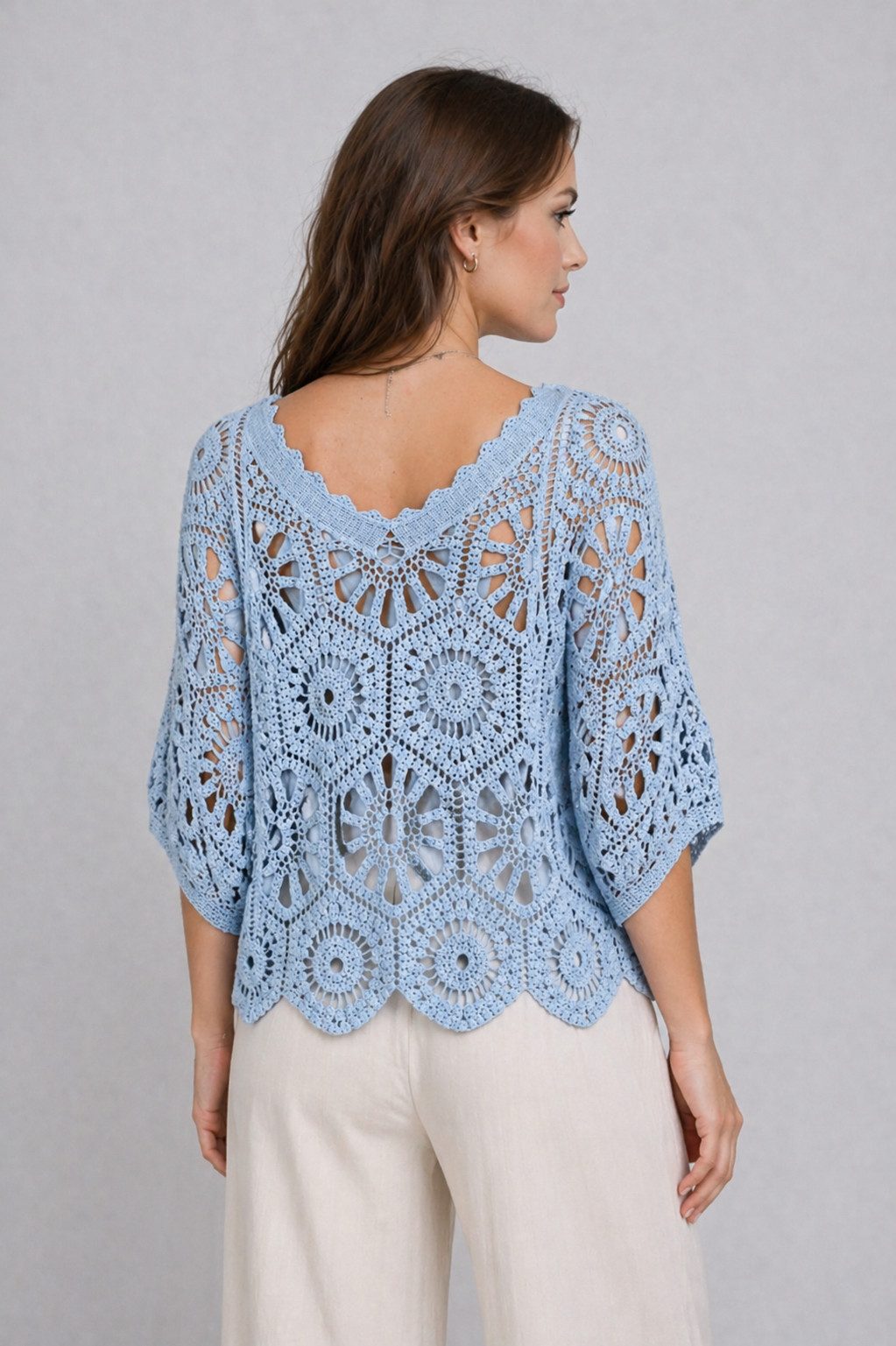 ITALY VIBES Blusenponcho - Häkelshirt - Spitzenshirt - ITALY VIBES - Boho - Oversize ONE SIZE- passend für Größen S - L