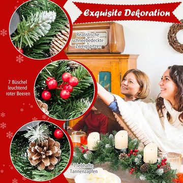 COSTWAY Adventskranz »Weihnachtsgirlande mit 3 Kerzenständer«, inkl. Tannenzapfen, Roten Beeren & Metallsockel, 80 x 28 x 20 cm
