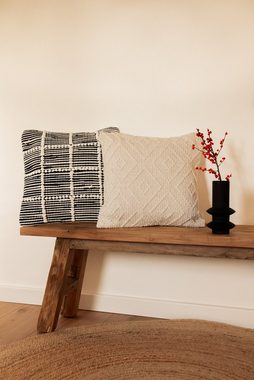 LaLe Living Dekokissen Kissenhülle Sira aus Baumwolle, Weiß & Schwarz, 45 x 45 cm Boho Stil, handgefertigt