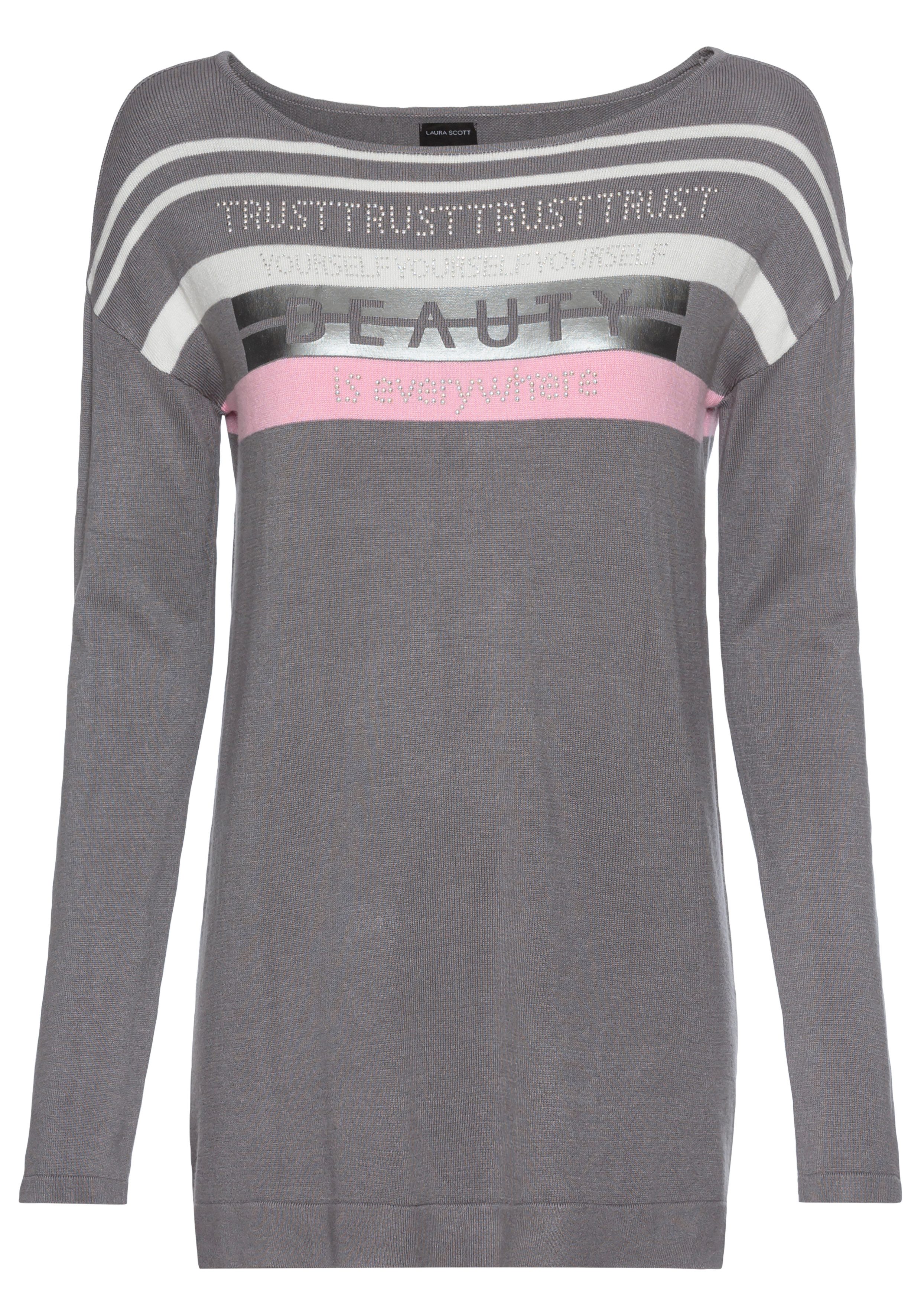 LAURA SCOTT Strickpullover in Streifen-Design mit Glitzersteinen mehr