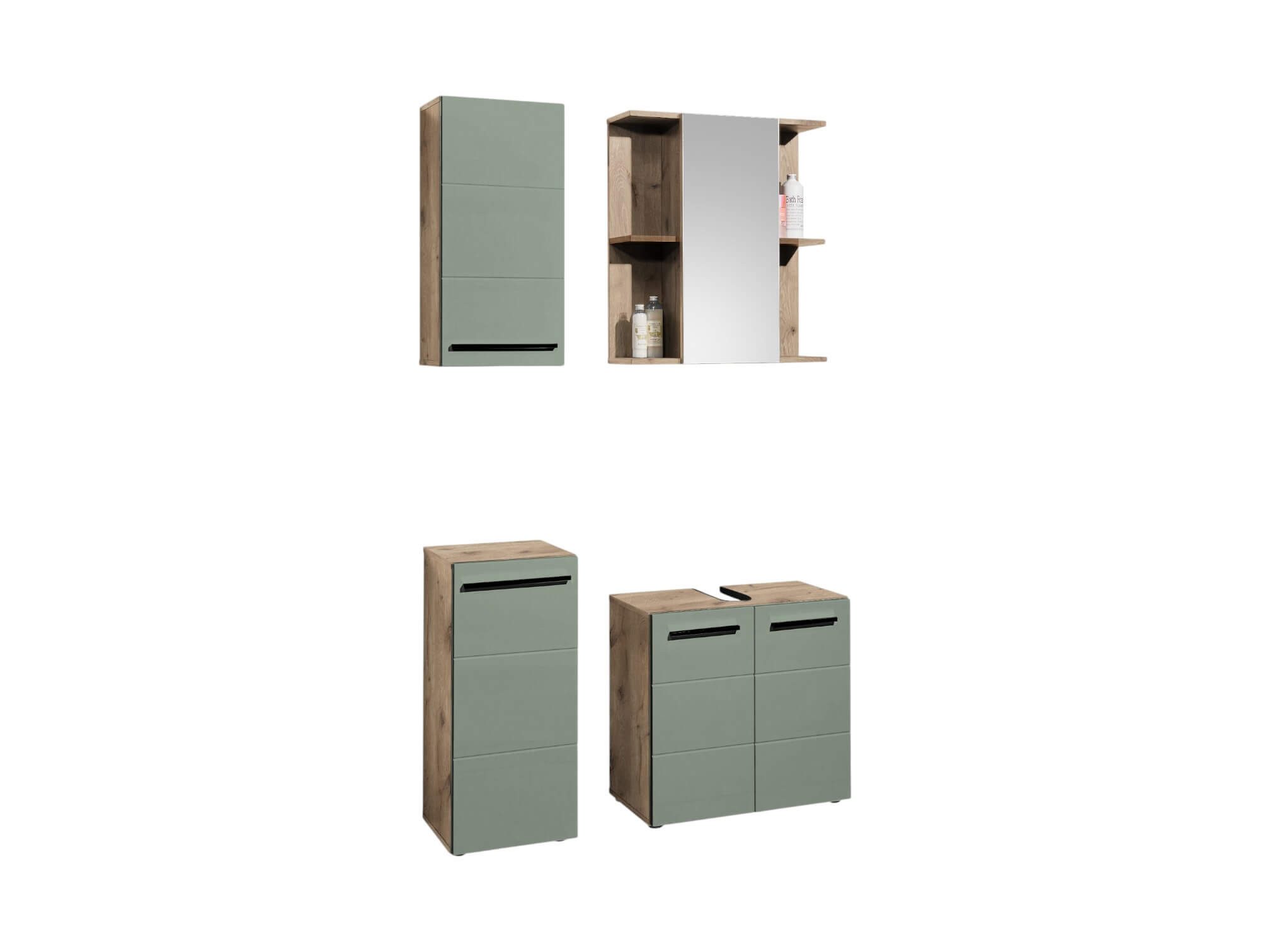 moebel-dich-auf Badezimmer-Set VALENCIA, (Waschbeckenunterschrank, Spiegelschrank, Hängeschrank, Kommode, MDF-Fronten tiefgezogen, Korpus melaminbeschichtet)