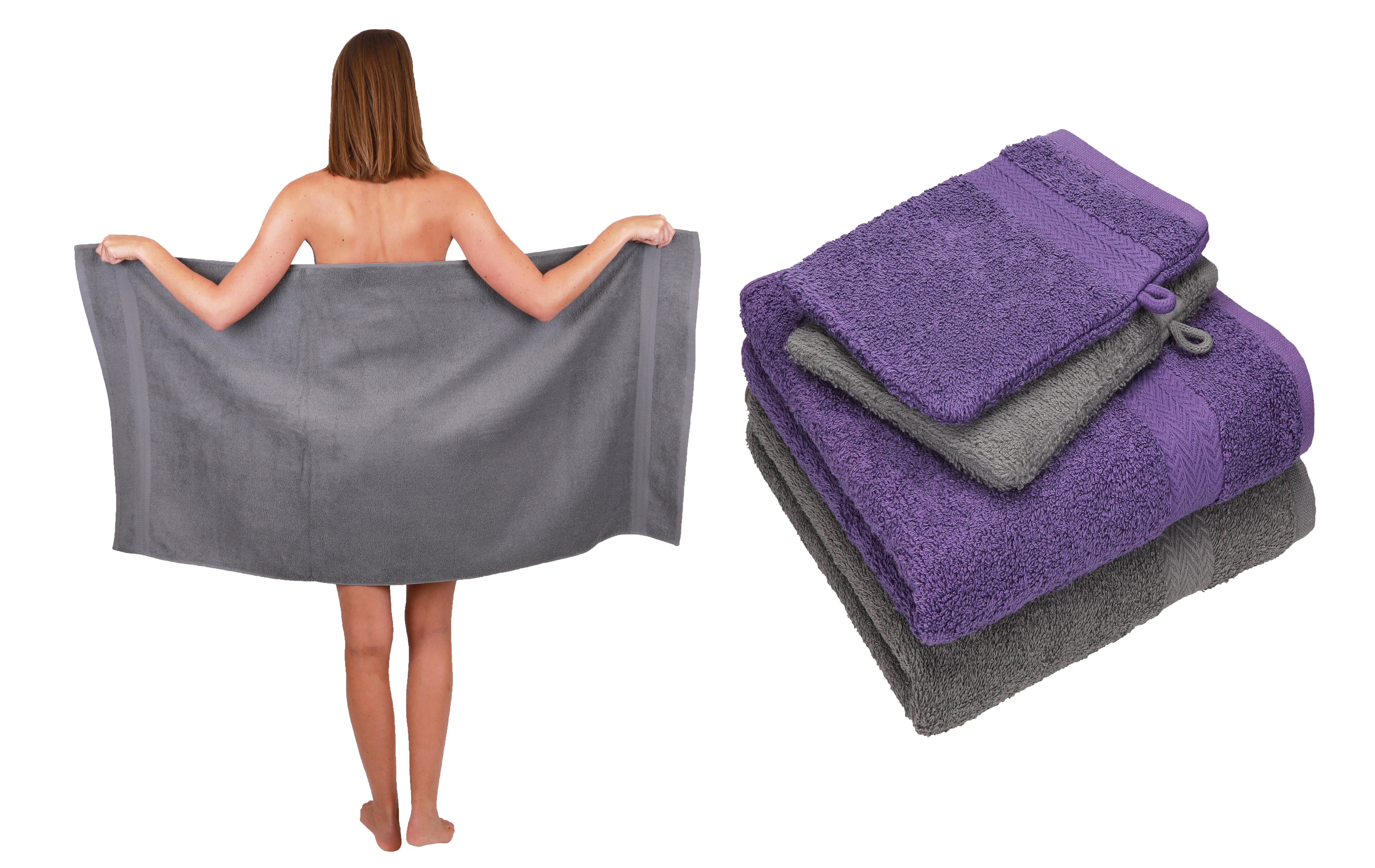 Betz Handtuch Set 5 TLG. Handtuch Set Single Pack 100% Baumwolle 1 Duschtuch 2 Handtücher 2 Waschhandschuhe, Baumwolle, (5-tlg) lila