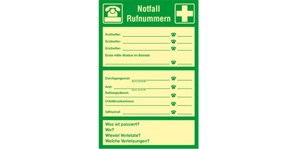 Hinweisschild Notfall Rufnummern zur Selbstbeschriftung, Kombischild