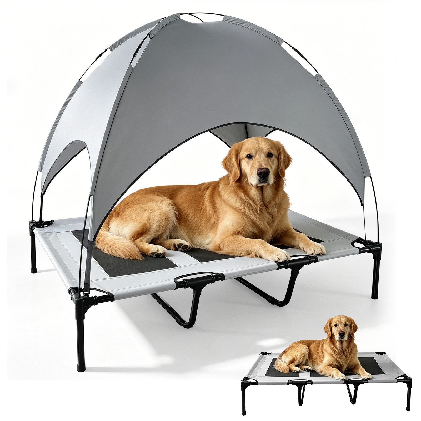 Tierbett Hundeliege Outdoor mit Dach, Erhöhtes Hundebett für extra große Hunde