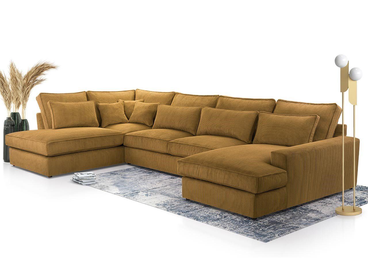 MKS MÖBEL Ecksofa CANES U, U - Form Couch, lose Kissen, modern Design Orange Lincoln