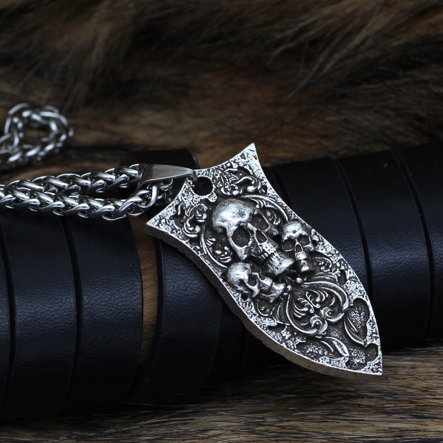KARMA Kette mit Anhänger Halskette mit Totenkopf Anhänger Silber Herren 60 günstig online kaufen