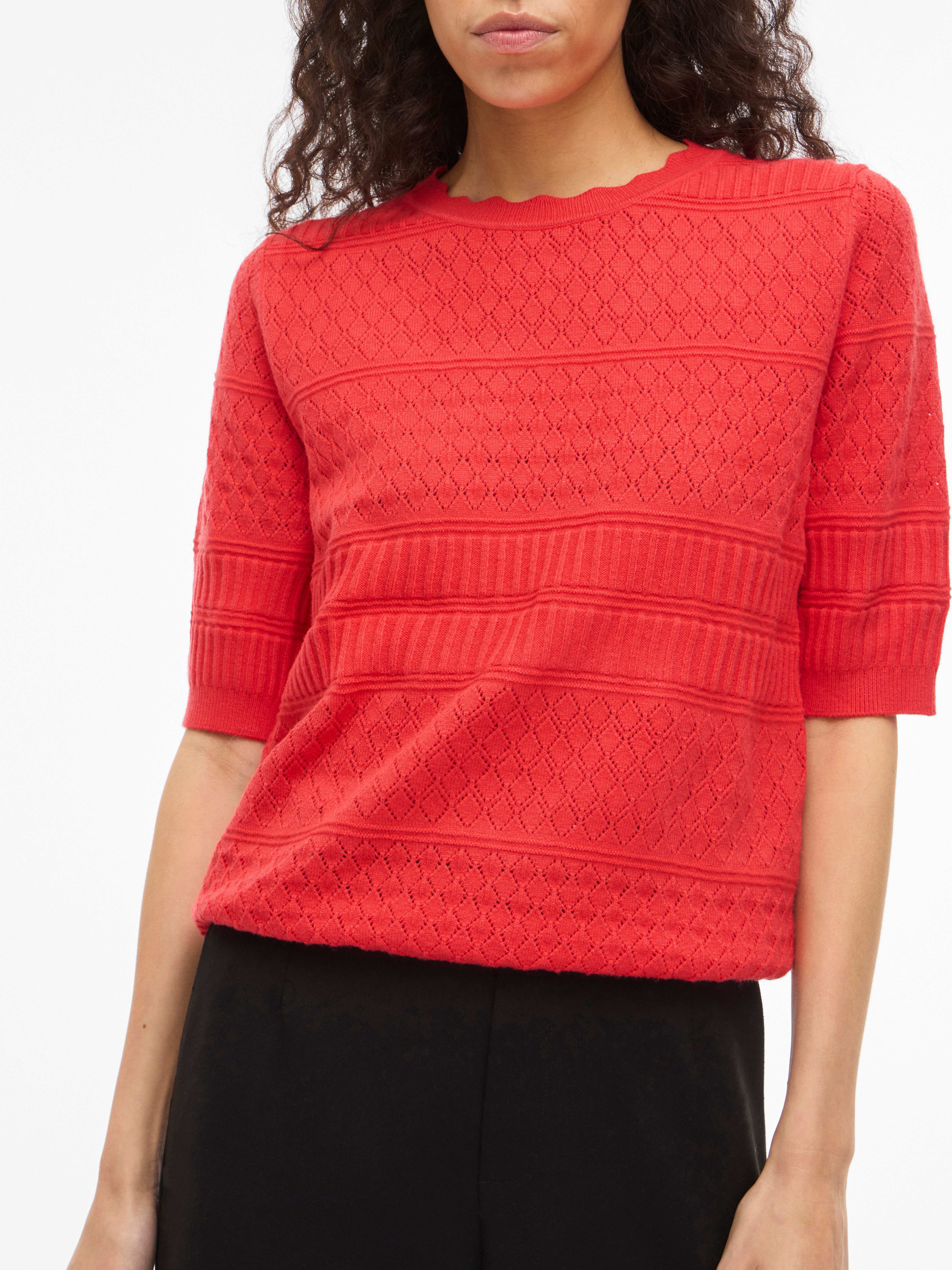 Vila Kurzarmpullover VIMILOS S/S O-NECK POINTELLE TOP - NOOS