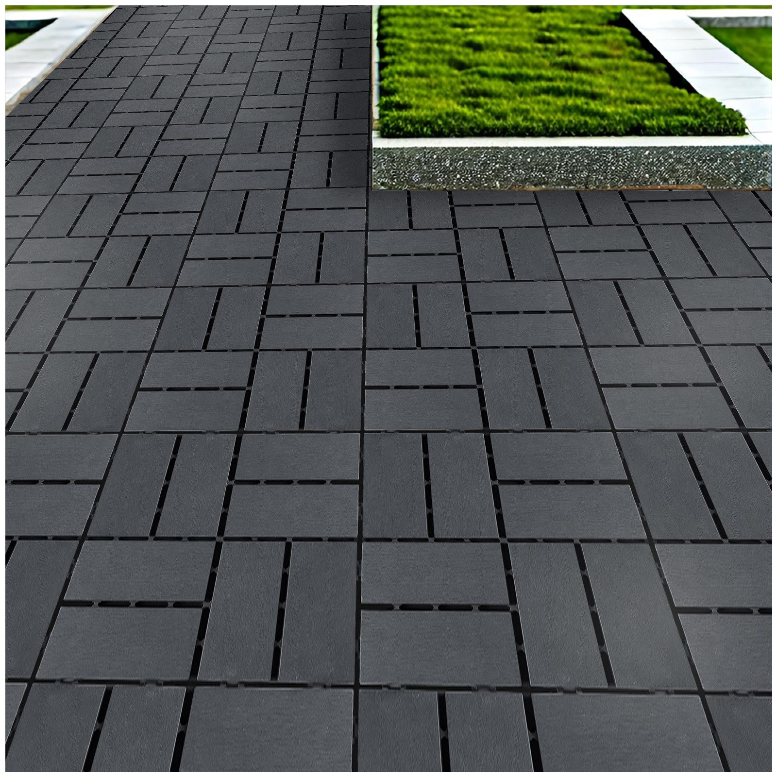 PFCTART Terrassendielen Terrassenfliesen mit Klicksystem 44 Stück, Kunststoff Bodenfliesen, 4,09 m², BxL: je 30.48x30.48 cm, 20 mm Stärke, (Set, 44-St., Für Balkon, Terrasse, Garten, Patio, Wege & Innenbereich), Wetterfest, rutschfest, einfache Klickmonta