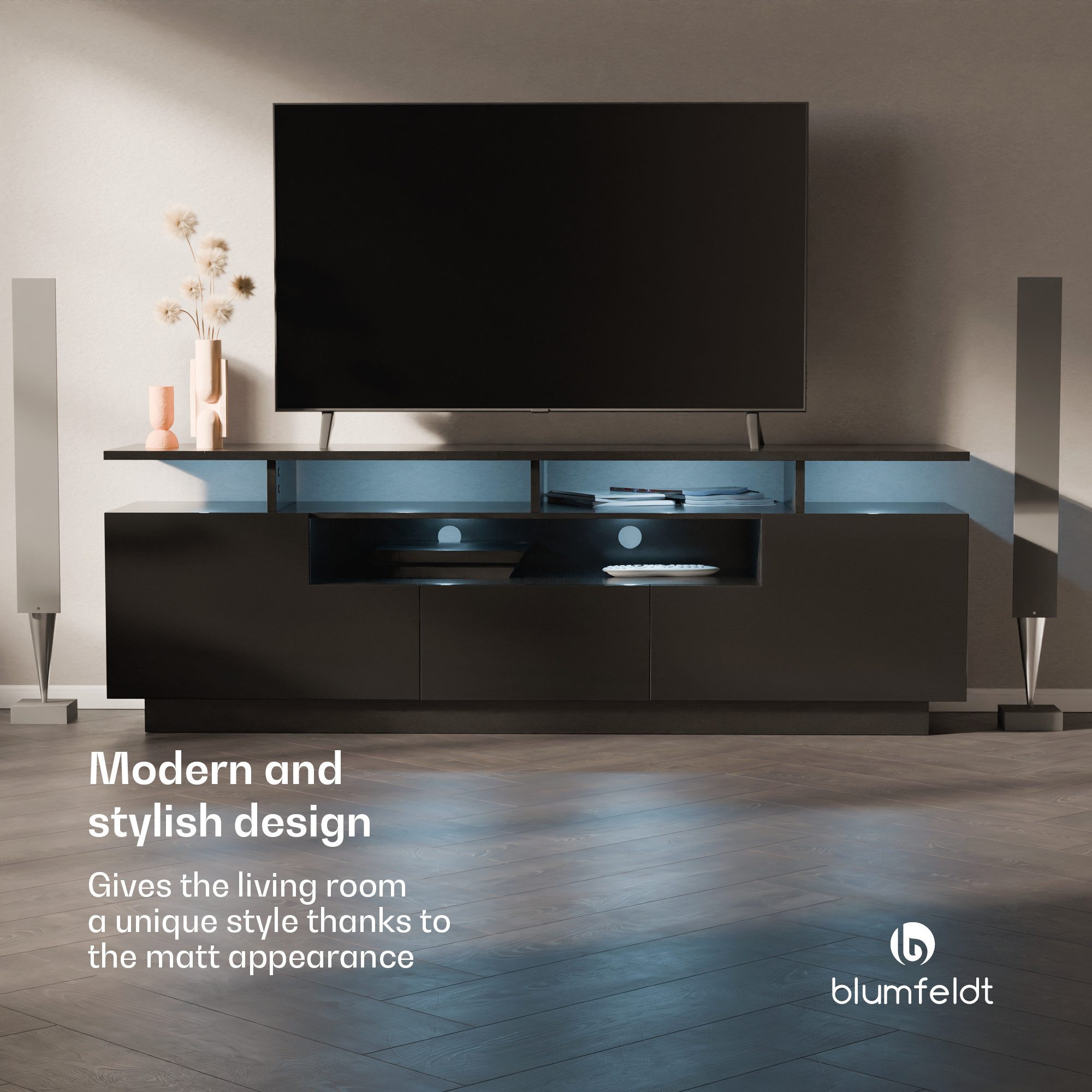 blumfeldt Lowboard Perth Lowboard Fernsehschrank 150 x 35 x 50 cm, Fernsehschrank weiß TV-Schrank 3 Schubladen 150 x 35 x 50 cm (BxHxT)