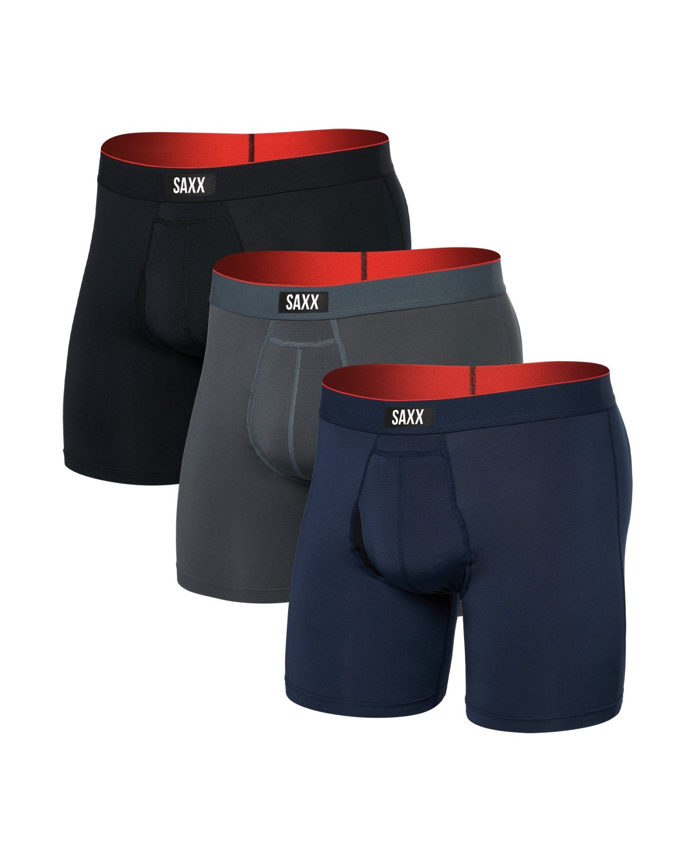 SAXX Boxershorts Multisport Mesh Boxer Brief Fly Logo grau/schwarz/dunkelblau Herren
