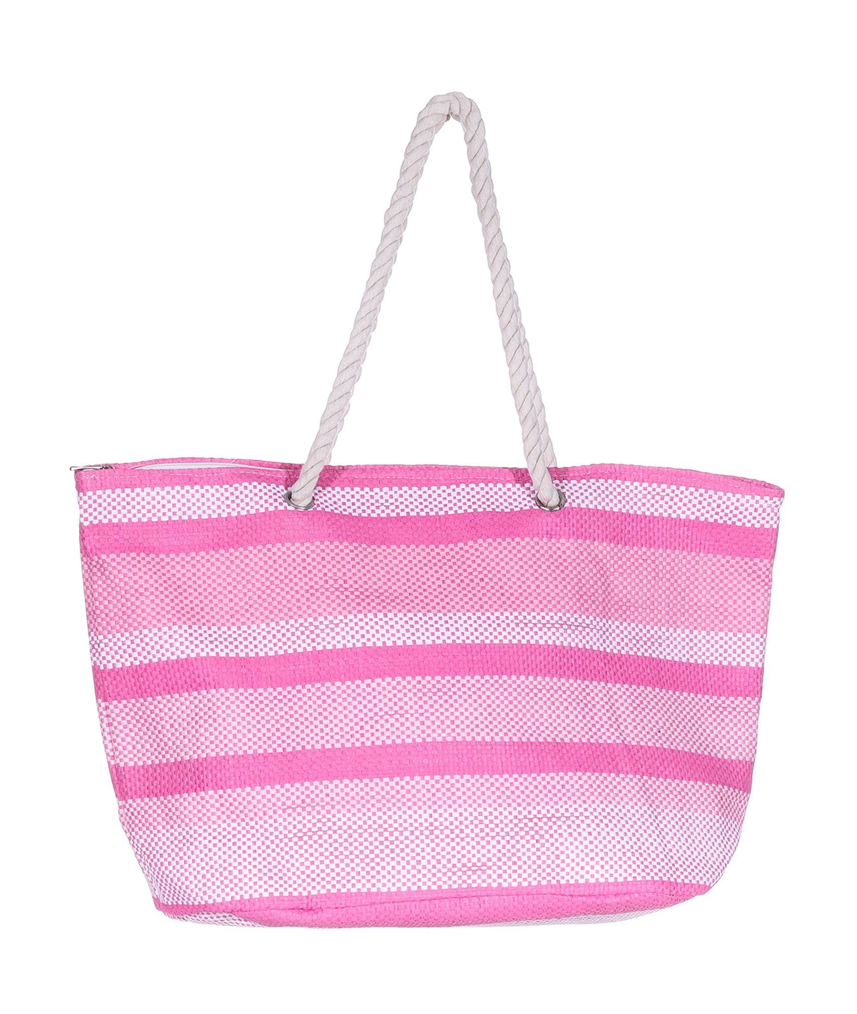 Markenwarenshop-Style Tasche Silkroda Badetasche Weiß Shopper - Strandtasche gestreift Rosa Pink