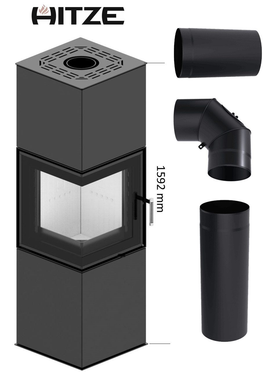 Hitze Kaminofen Hitze Premium Freistehender Kamin GABI Incl. 4 teiliges Rauchrohr Set, 6,5 kW