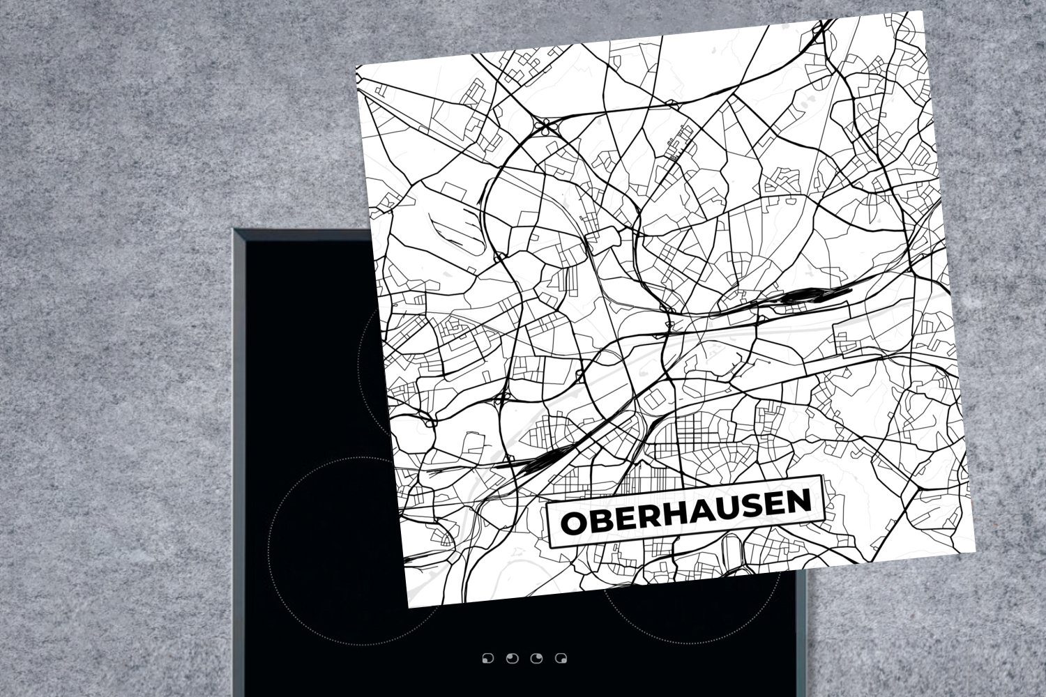 - Oberhausen Karte Stadtplan, für (1 - MuchoWow tlg), Vinyl, 78x78 Ceranfeldabdeckung, Arbeitsplatte cm, küche Herdblende-/Abdeckplatte