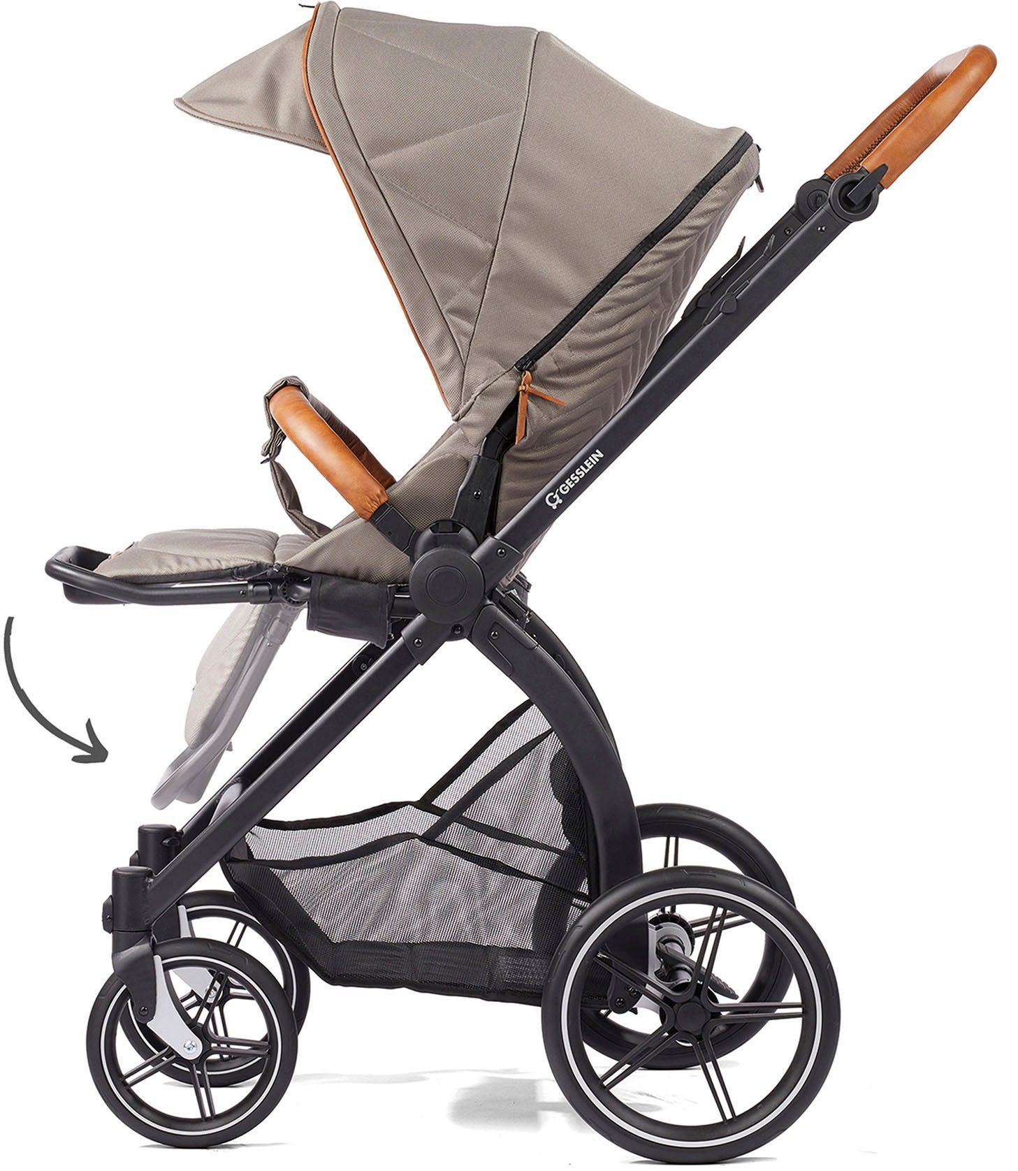 Gesslein Kombi-Kinderwagen FX4 Soft+ und Babyschalenadapter Style, mit Babywanne mit C3 moos/tabak, Aufsatz