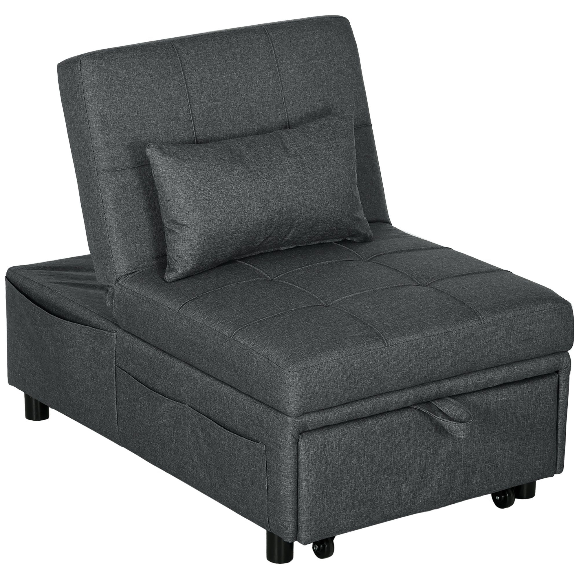 HOMCOM Sessel Schlafsofa (Gästebett, 1-St., Bettsessel), Hocker für Wohnzimmer, Schlafzimmer, Grau