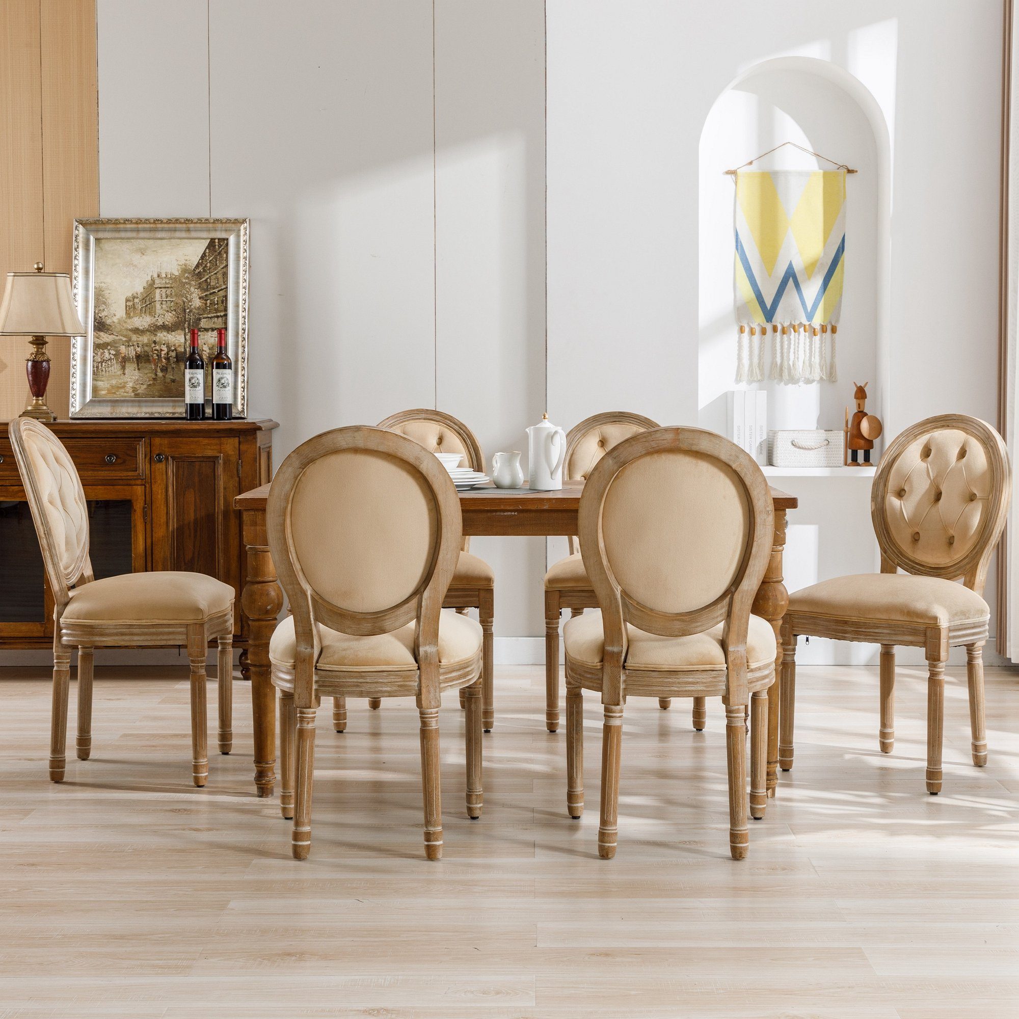 Stühle, Esszimmerstuhl Set beige Stil, Louis Knöpfen 6er langlebig Küchenstühle Polsterstuhl, Französischer Celya Esszimmerstühle 6 Sitzpolster,