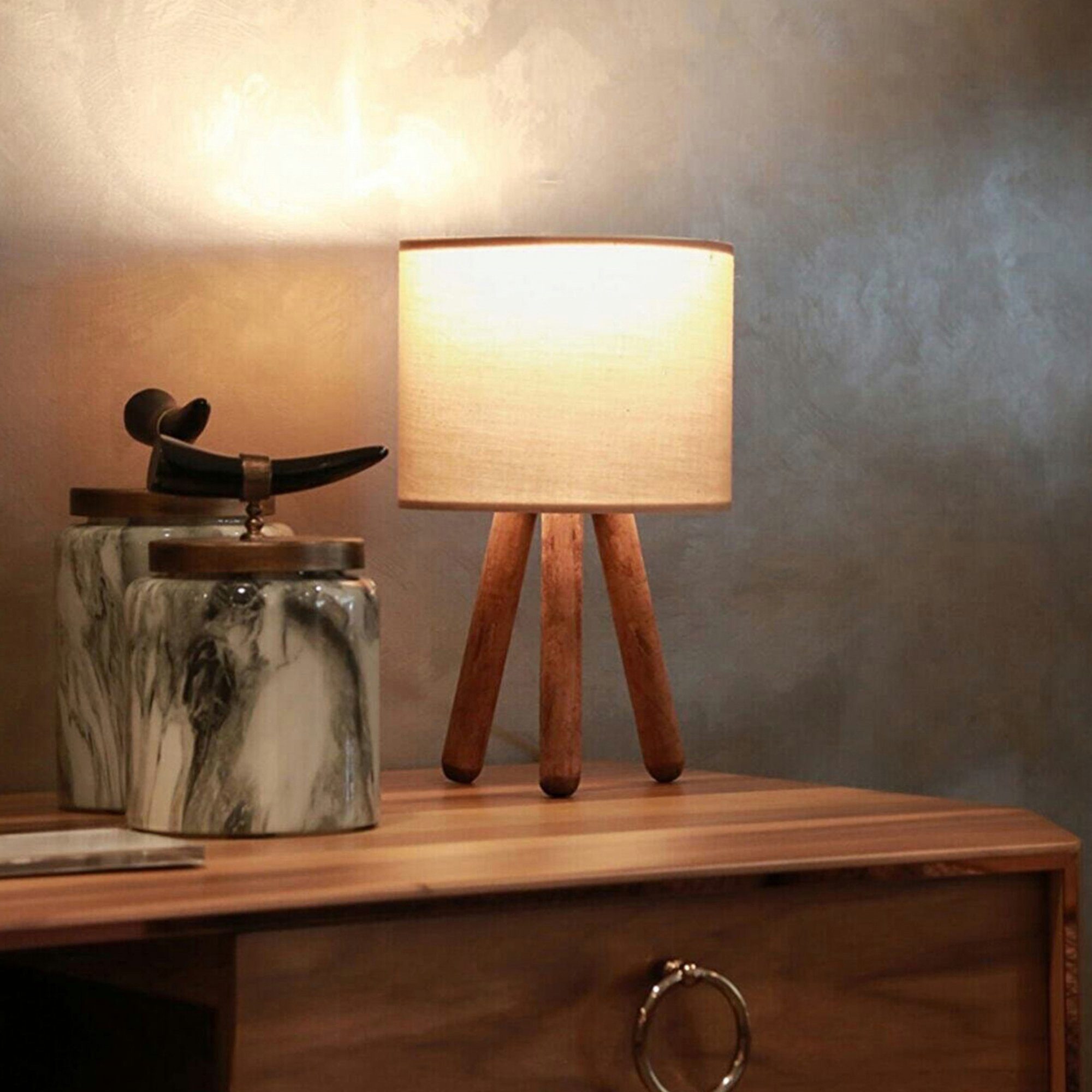 1 Tischlampe Leuchtmittel, ohne E27 lux.pro x »Preston« Holz Nachttischlampe Tischleuchte, Sandfarben