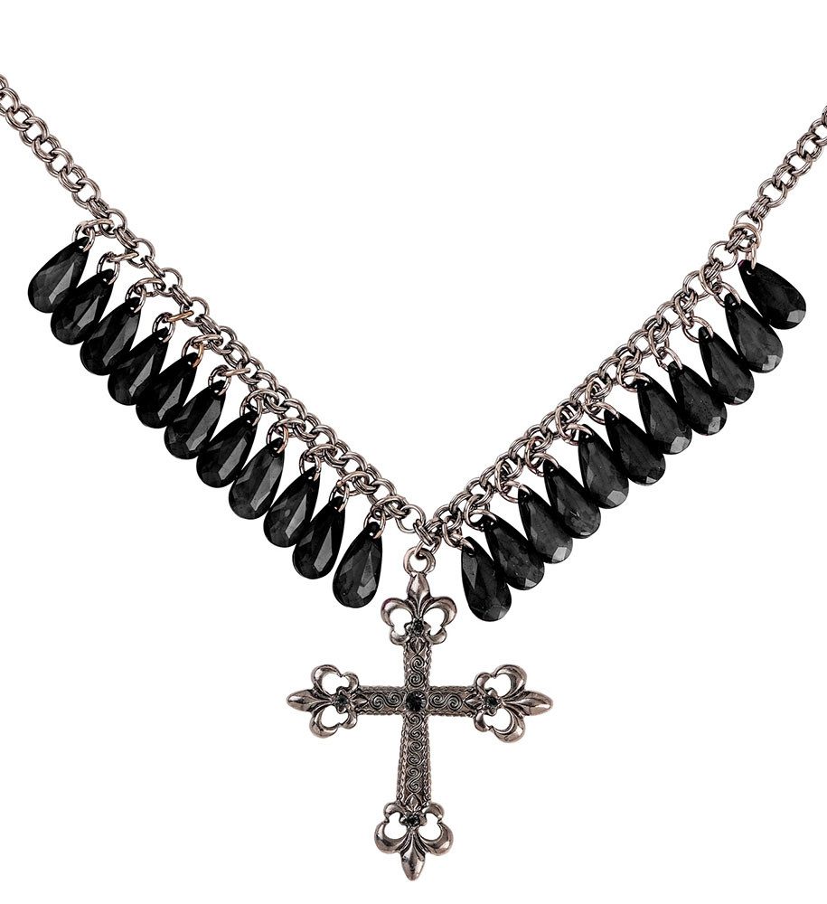 Kostüm Gotik Halskette Kreuz mit Jupitertropfen