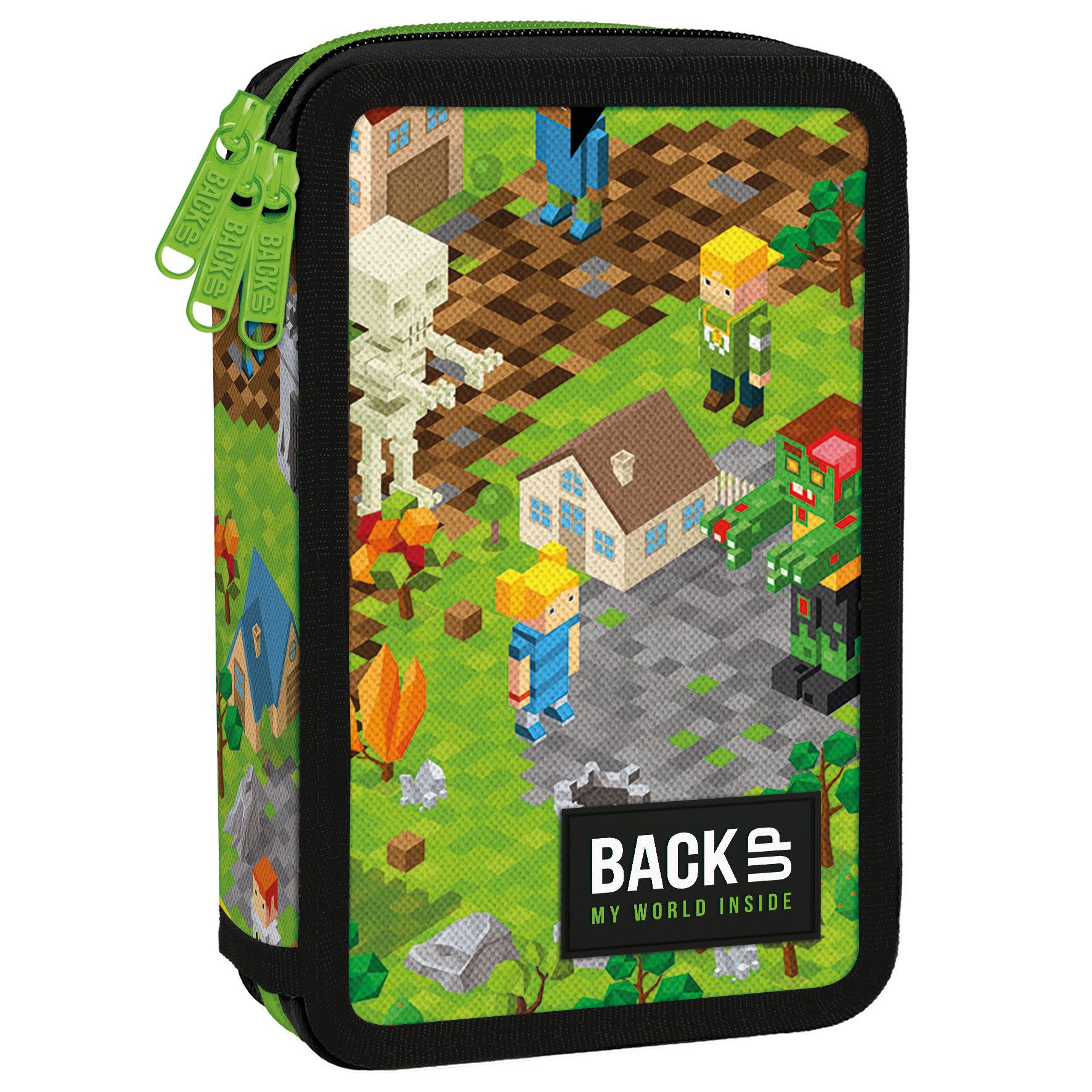 DERFORM Federtasche Pixel Game 3 Fach Federmappe gefüllt Federmäppchen Mäppchen Stifte, (43-tlg)