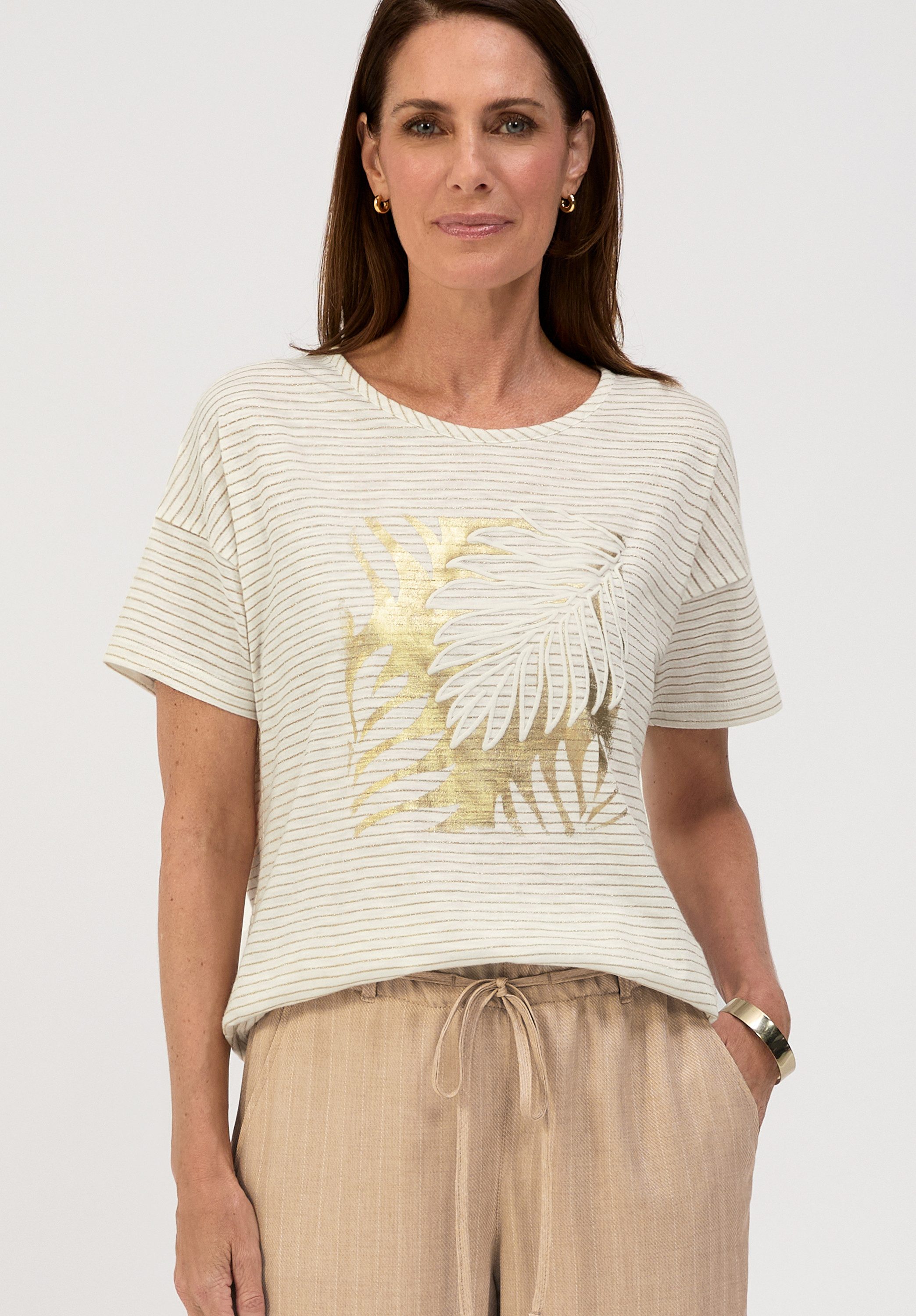 bianca Print-Shirt JULIE im Ringel-Look, Frontmotiv mit Gold-Foil
