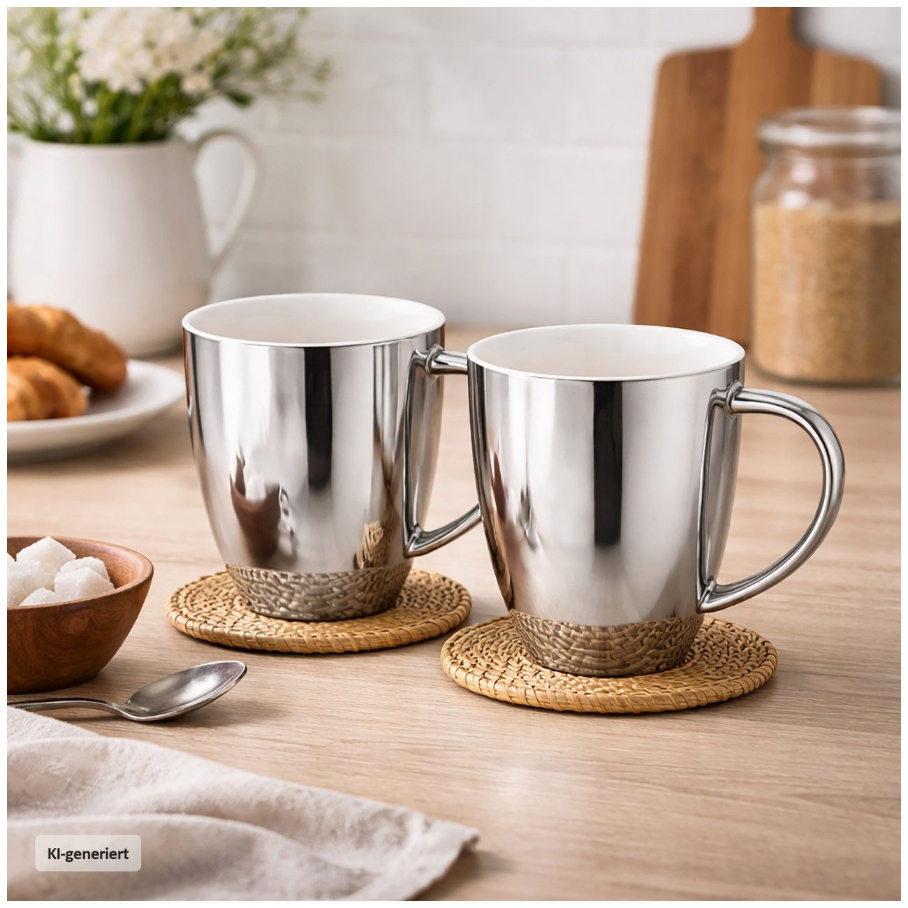 Neuetischkultur Tasse Becher Set silberfarben 2 teilig 250 ml mit Henkel, Keramik