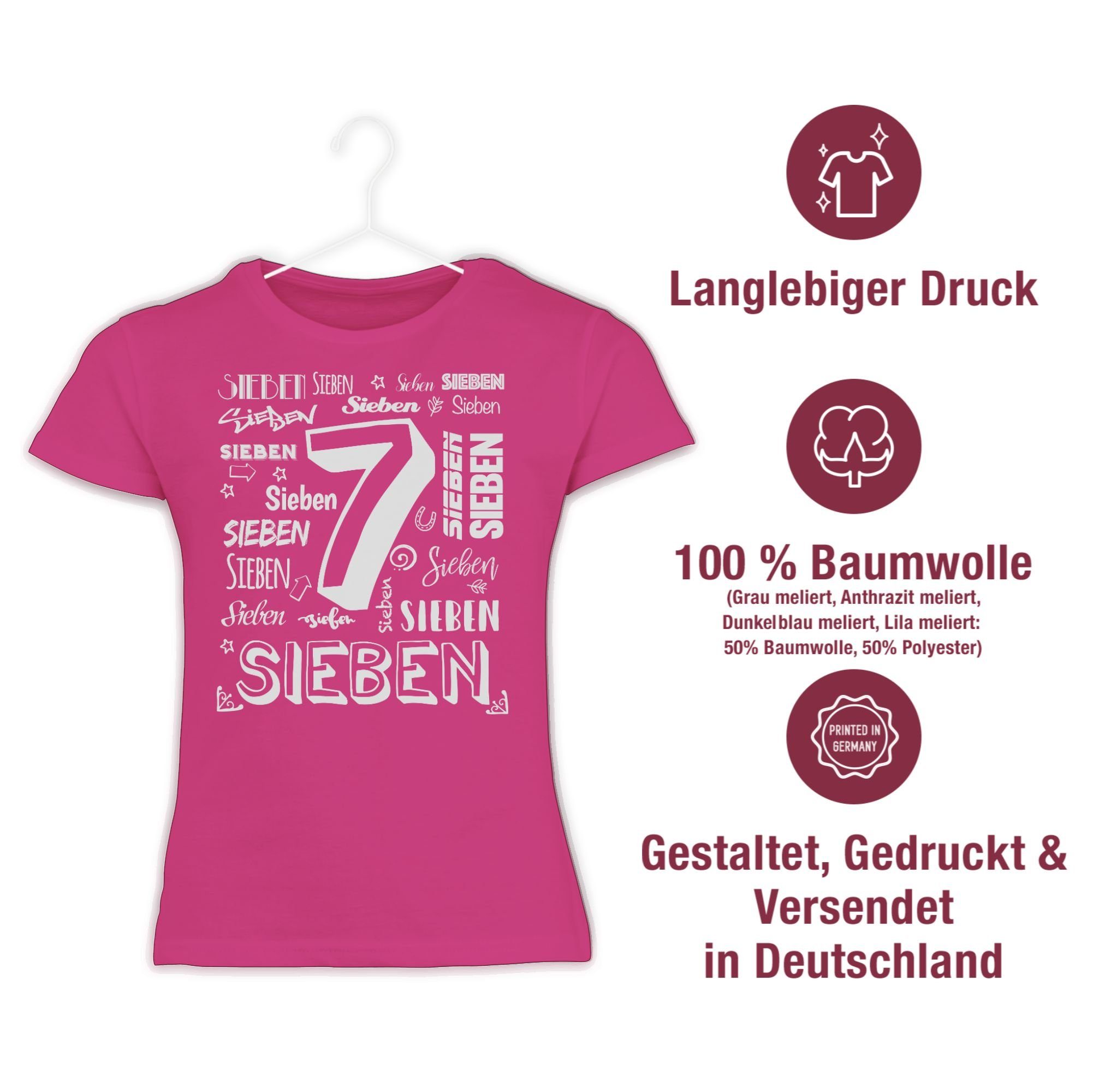 7. Geburtstag T-Shirt Siebter Fuchsia Zahlen 1 Shirtracer