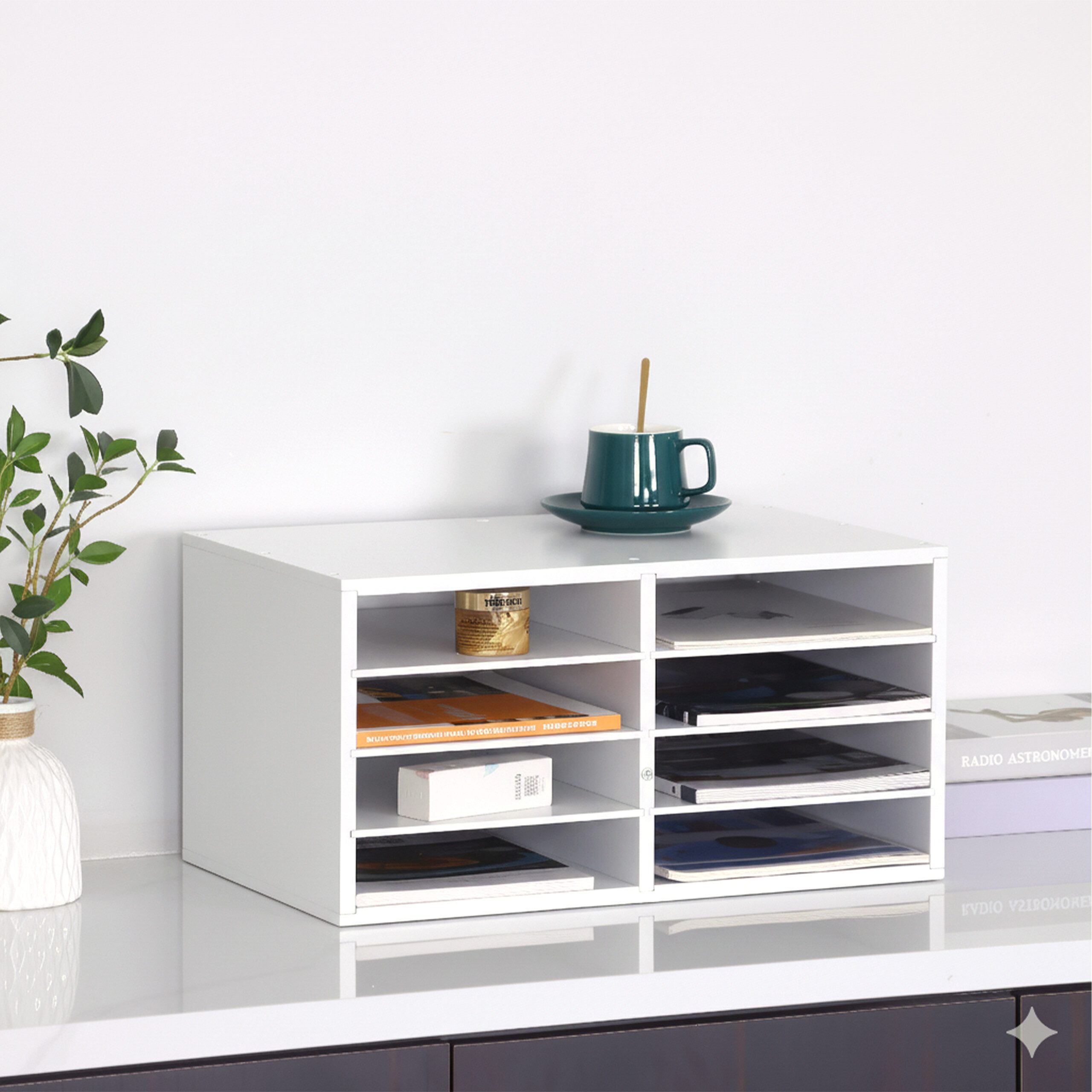 relaxdays Briefablage Dokumentenablage Bambus 8 Fächer, weiß