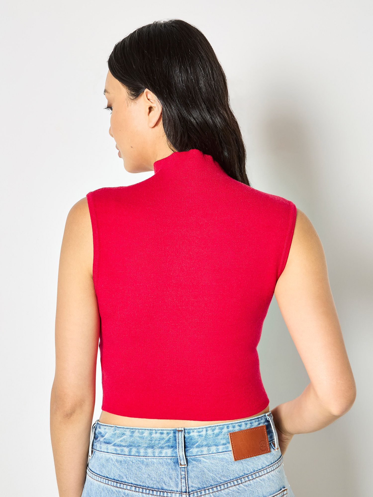 Apricot Crop-Top Hochgeschlossenes Strick-Crop-Top in unifarben – Bild 4 von 5