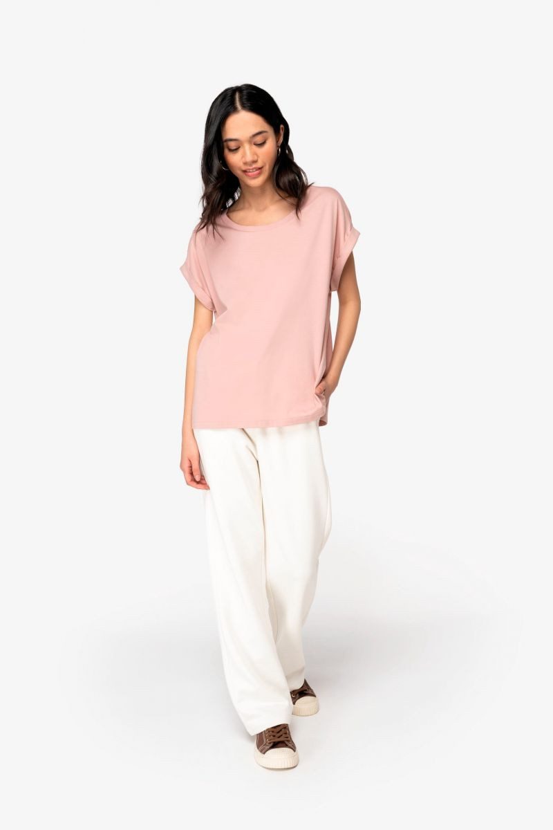 Native Spirit Rundhalsshirt Umweltfreundliches Damen-T-Shirt mit Reversärmeln