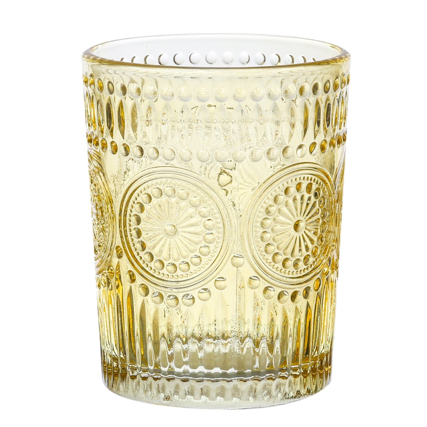 MARELIDA Glas Trinkglas gelb 280ml Wasserglas Saftglas Vintage Boho Blumenmuster, Glas