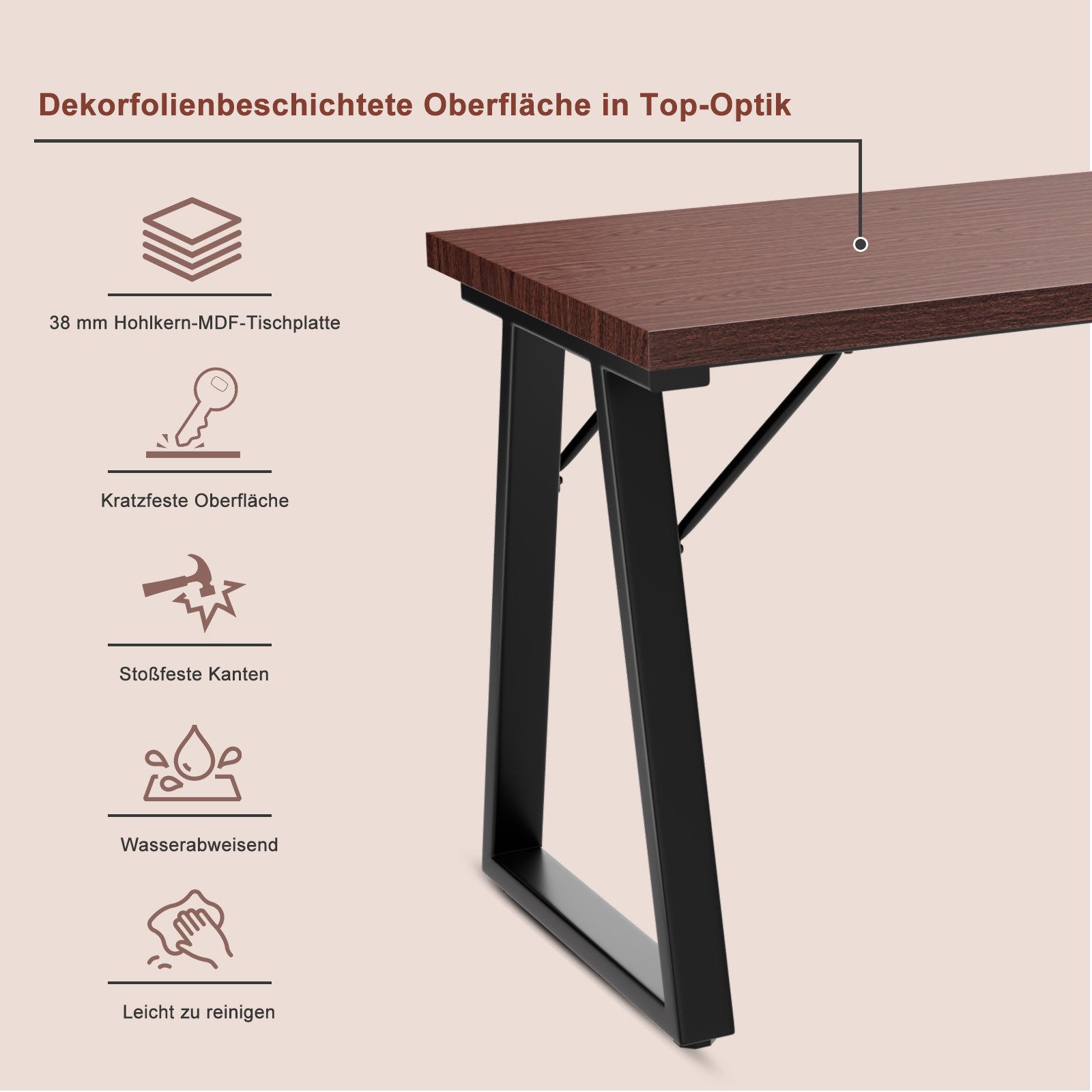 HOMAVO Esstisch MDF-Tischplatte mit Marmor- oder Holzoptik, Metallgestell-Z2 (Einzeltisch), Sehr stabile Konstruktion, moderne Form