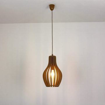 Licht-Erlebnisse Pendelleuchte IKA, ohne Leuchtmittel, Hängelampe Holz Modern E27 klein Ø23cm rund Esszimmer