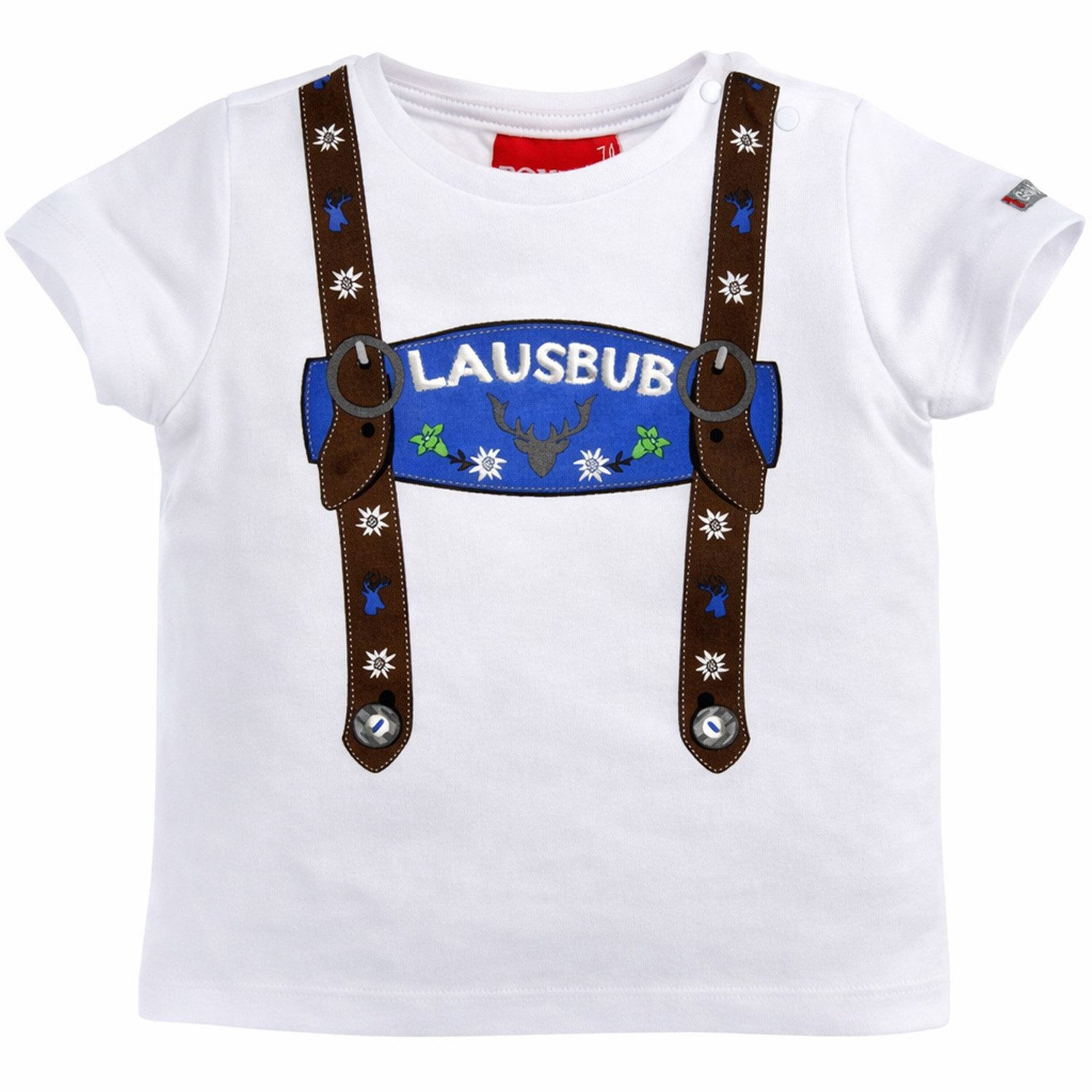 BONDI T-Shirt Baby Jungen Hosenträger Shirt "Lausbub", Weiß Blau