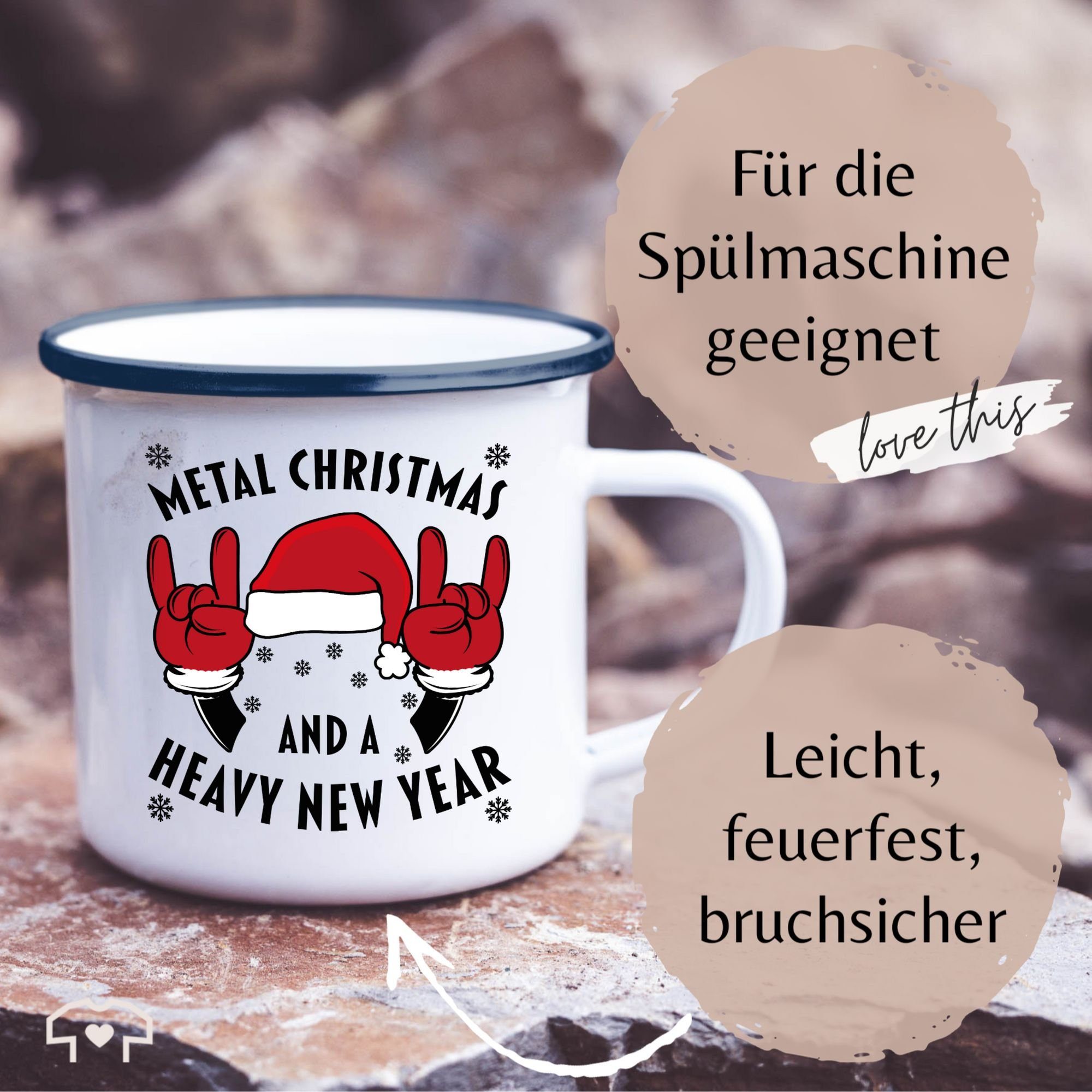 a Stahlblech, Metal Weihnachtstasse Blau and Shirtracer Tasse Heavy New Year, Weiß Christmas 3