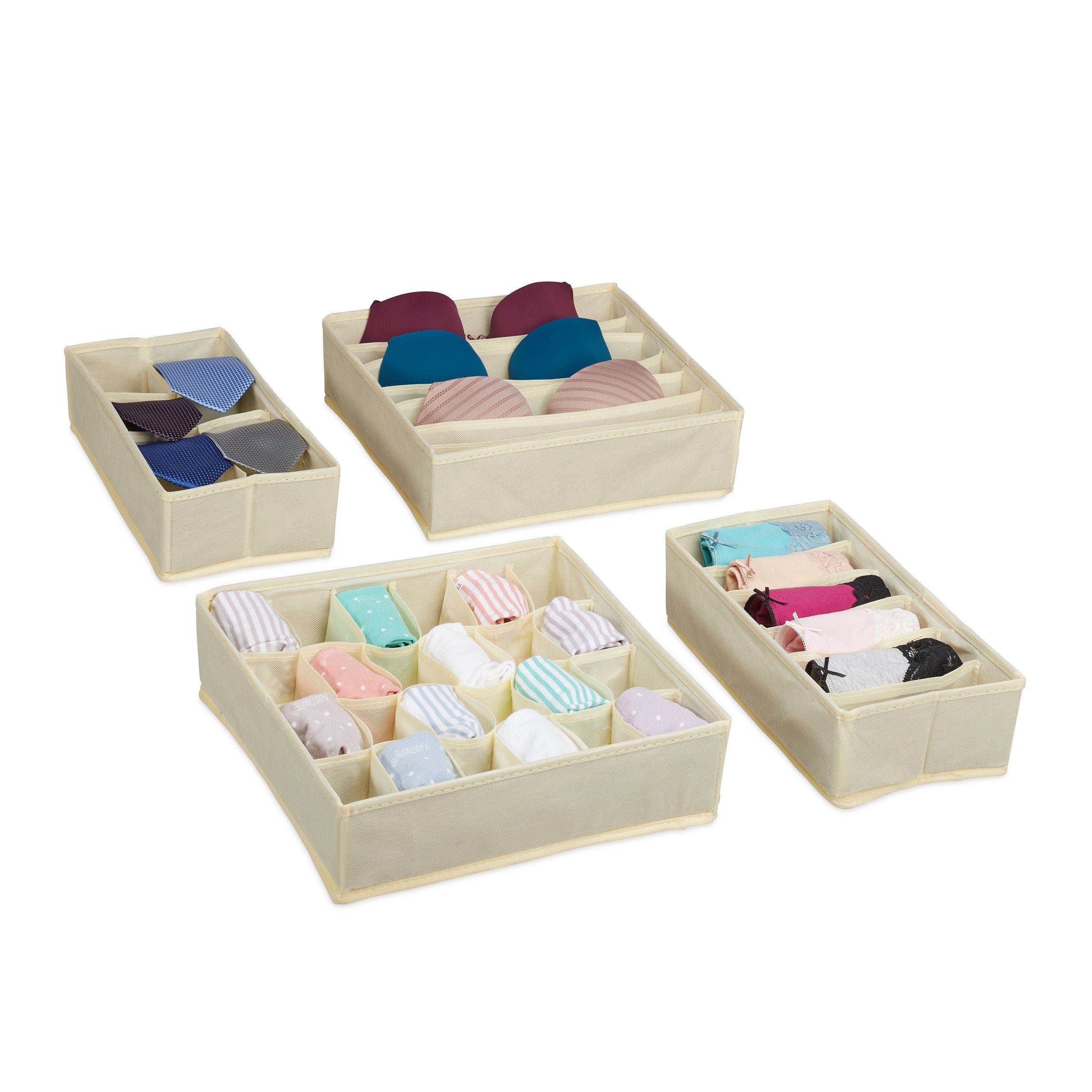 relaxdays Schubladeneinsatz 4 tlg. Unterwäsche Organizer Set (4 St), Beige