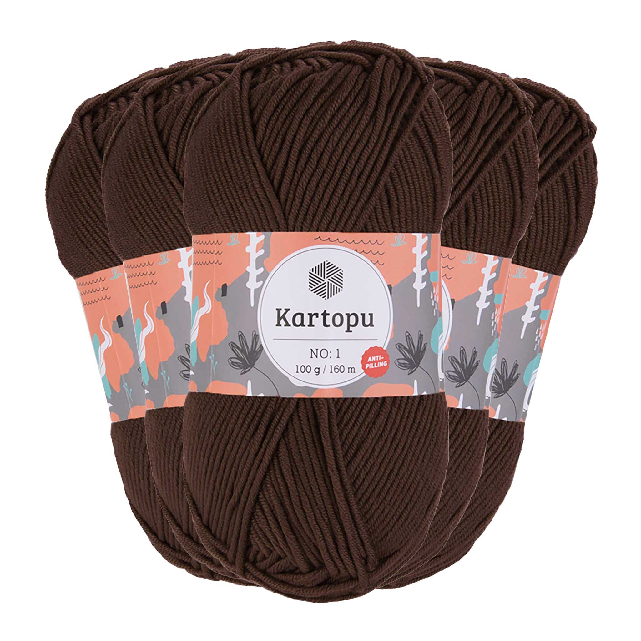maDDma 5 x 100g Strickwolle Kartopu NO:1 Polyacryl-Wolle Anti Pilling Effekt Häkelwolle, 800 m (Sparpaket), K890 schokobraun