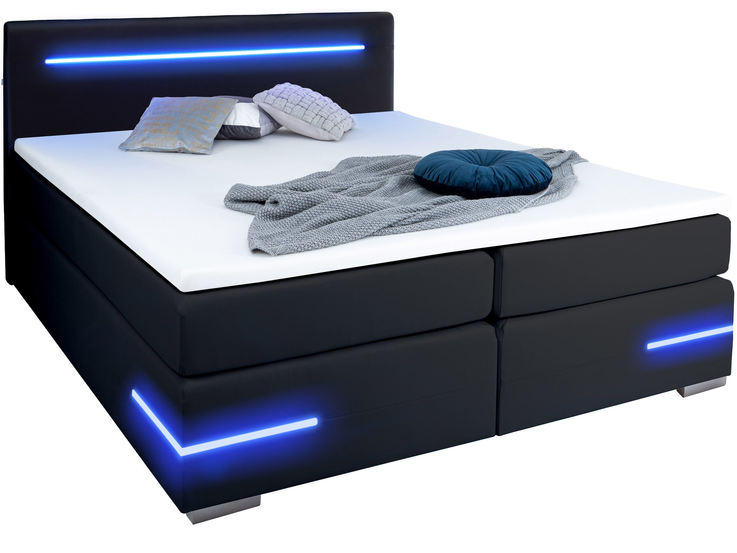 wonello Boxbett Lennox, mit Matratzen, Topper, LED-Beleuchtung und 2x USB-Anschluss