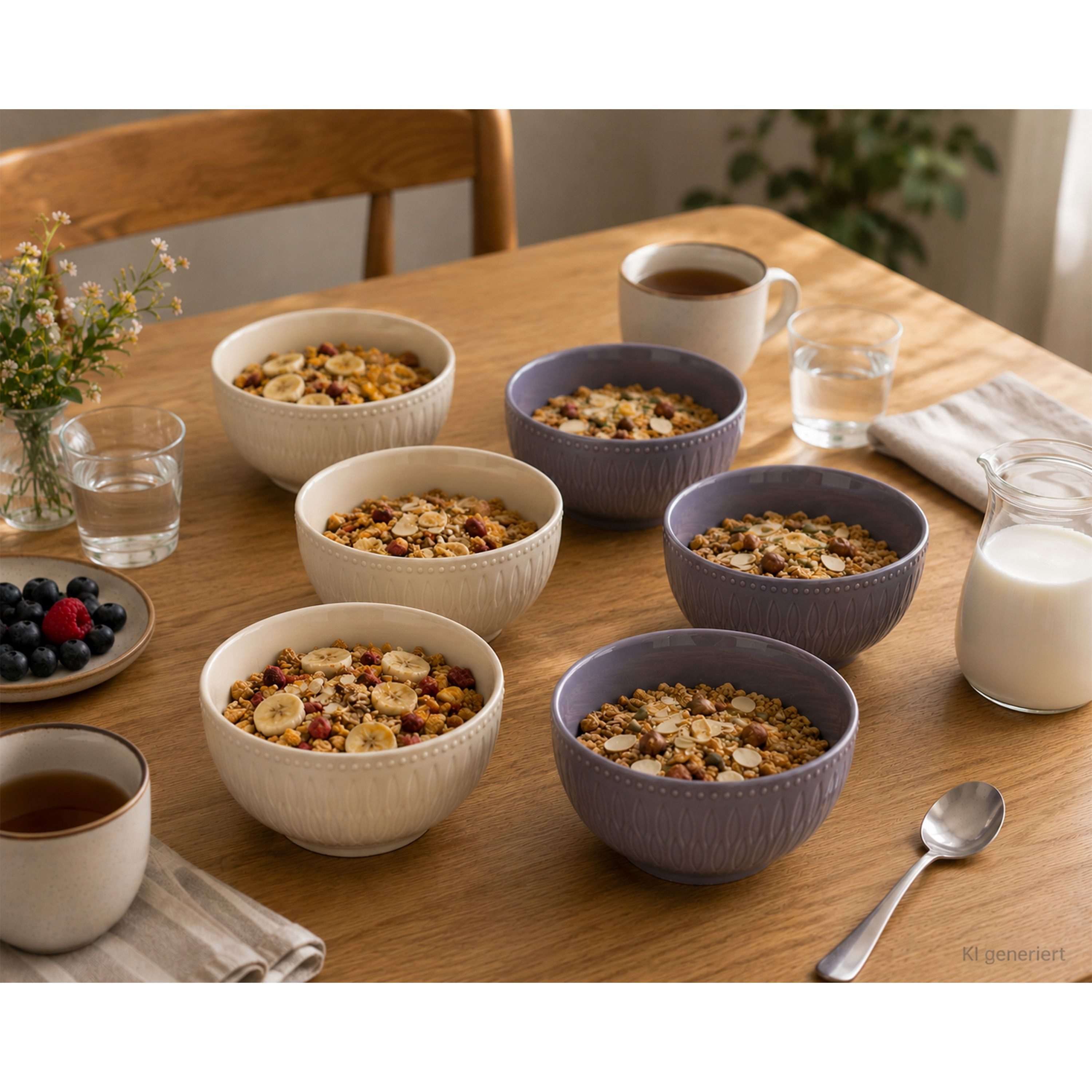 MamboCat Müslischale 6x Biko Müslischalen 650ml Keramik Vanille Grau Salat Bowl Suppe, Keramik