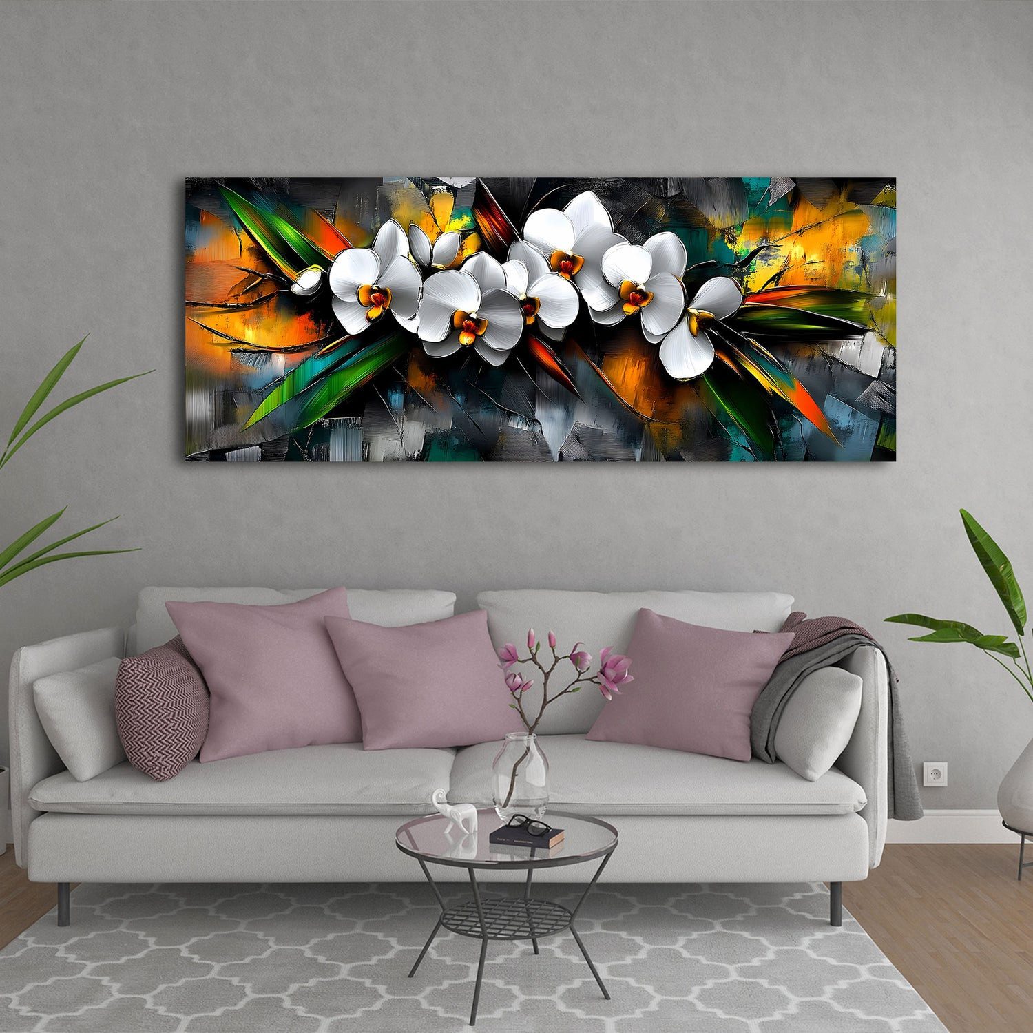 Artedinoi Leinwandbild Abstrakt Orchideen Malerei Pop Art Leinwandbild Wandbild Kunstdruck XL
