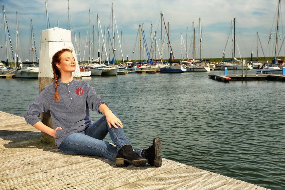 modAS Langarmhemd 1000-11 Unisex Fischerhemd "L. Marleen“ Schmale Streifen im Finkenwerder-Stil