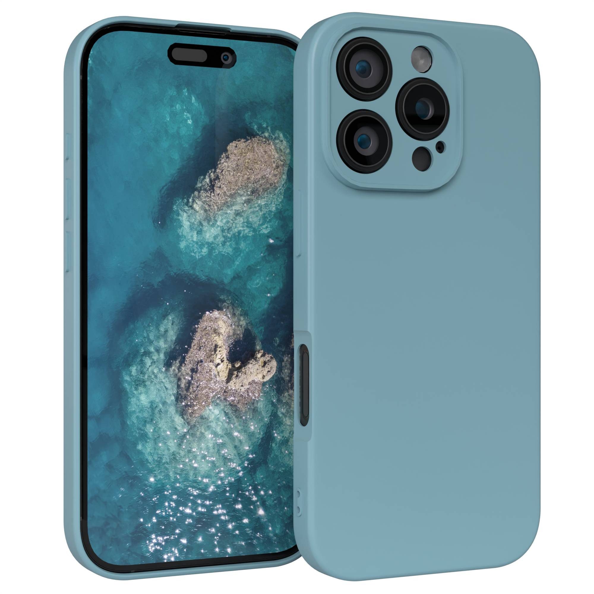 EAZY CASE Handyhülle TPU Hülle mit/-ohne MagSafe Apple iPhone 16 Pro 6,3 Zoll, TPU Silikon Bumper Case stoßfest Slimcover Schutzhülle Etui Blaugrün