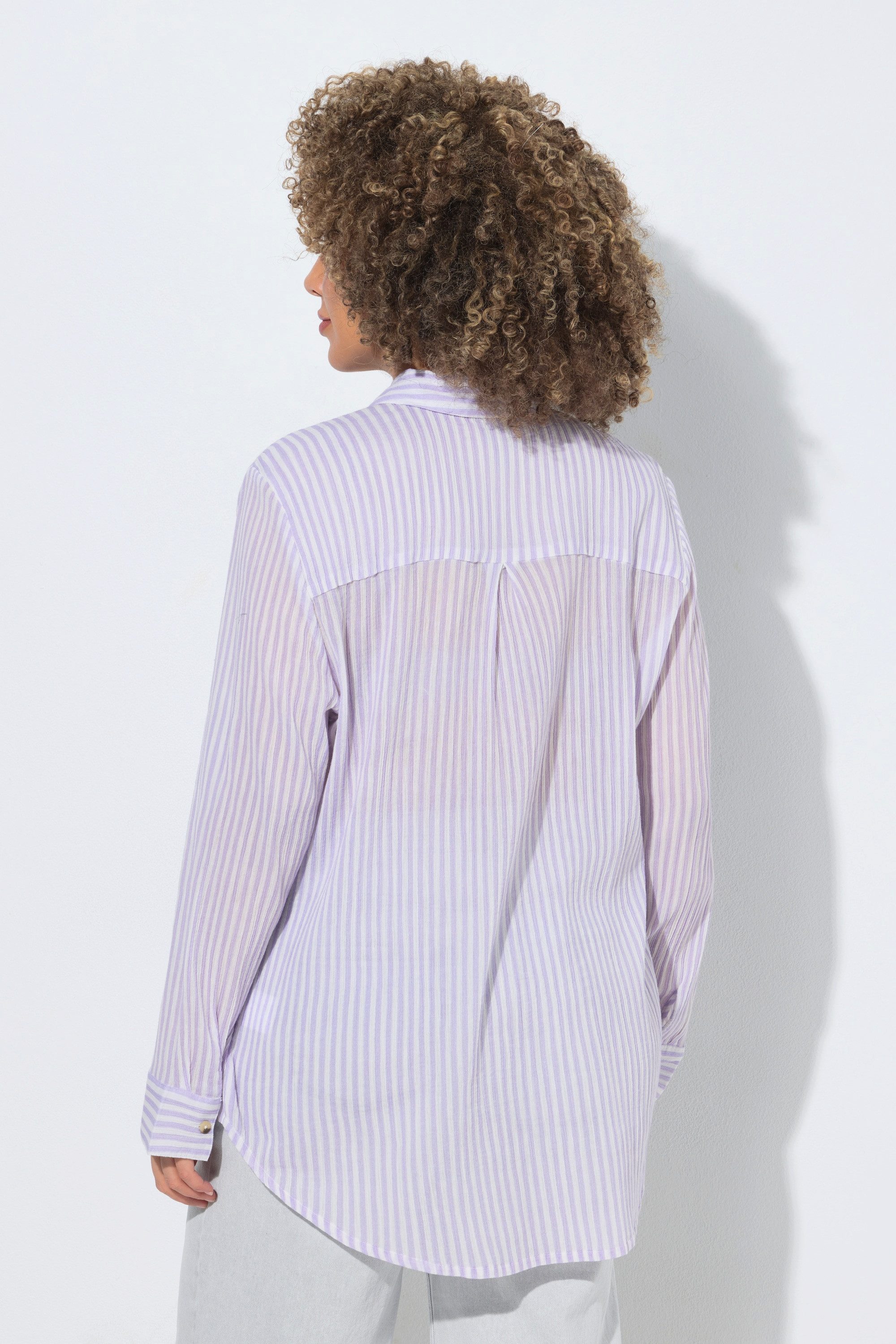Ulla Popken Hemdbluse Streifenbluse Krepp Hemdkragen Langarm