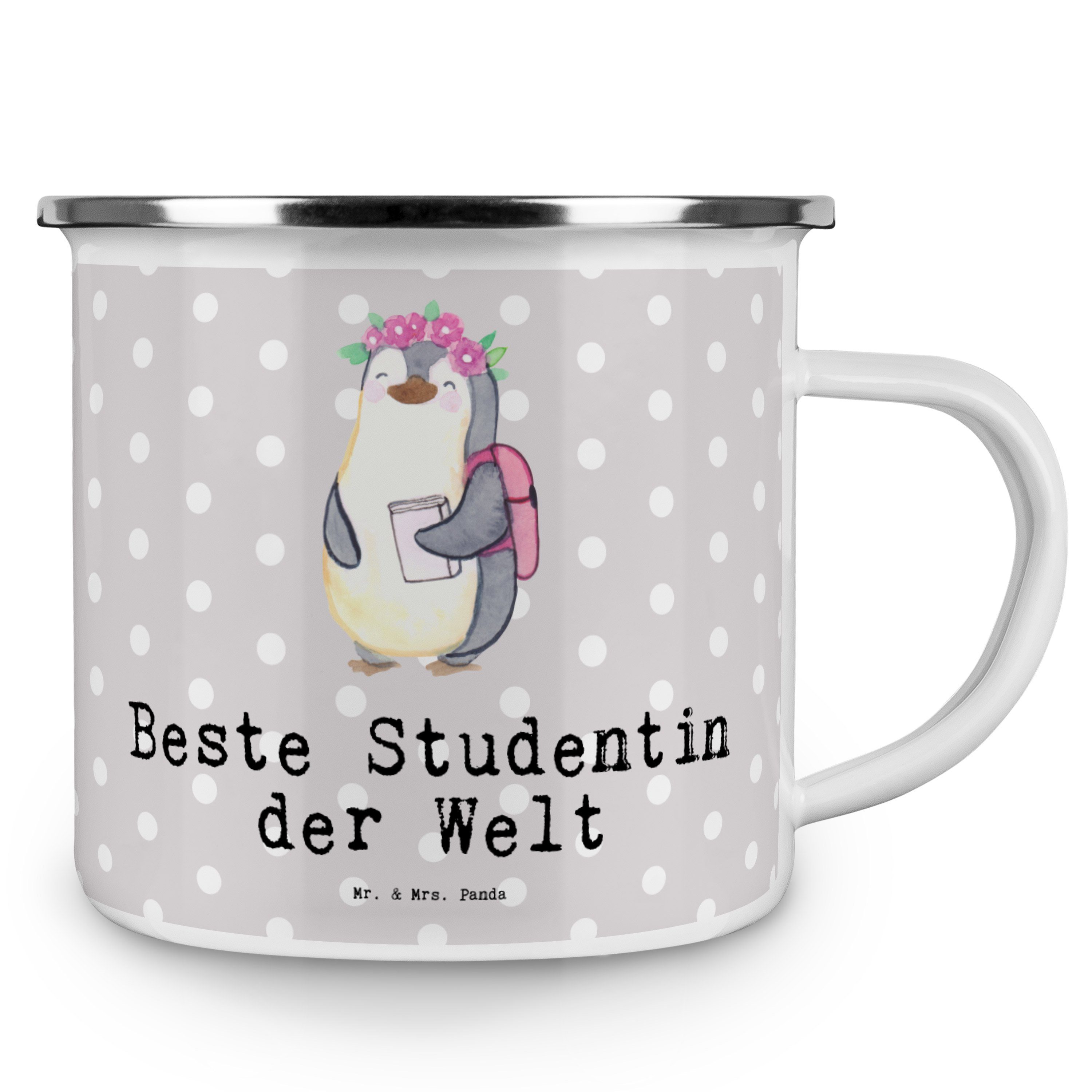- Emaille Grau & Beste - Welt Studentin Pastell Campingta, Becher Mrs. Mr. Pinguin Geschenk, der Panda