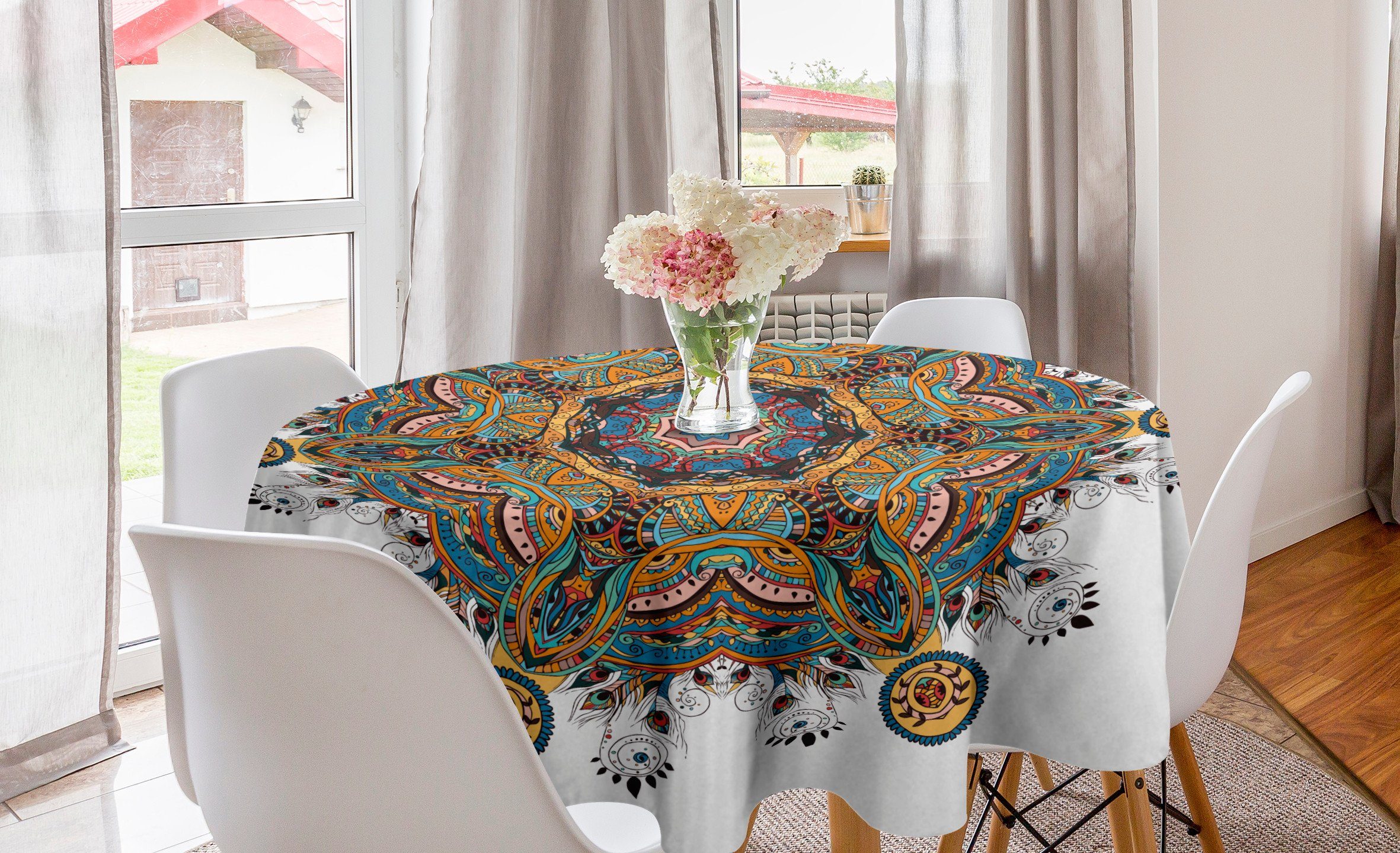 Abakuhaus Tischdecke Kreis Tischdecke Abdeckung für Esszimmer Küche Dekoration, Mandala Tribal Paisley Boho Art