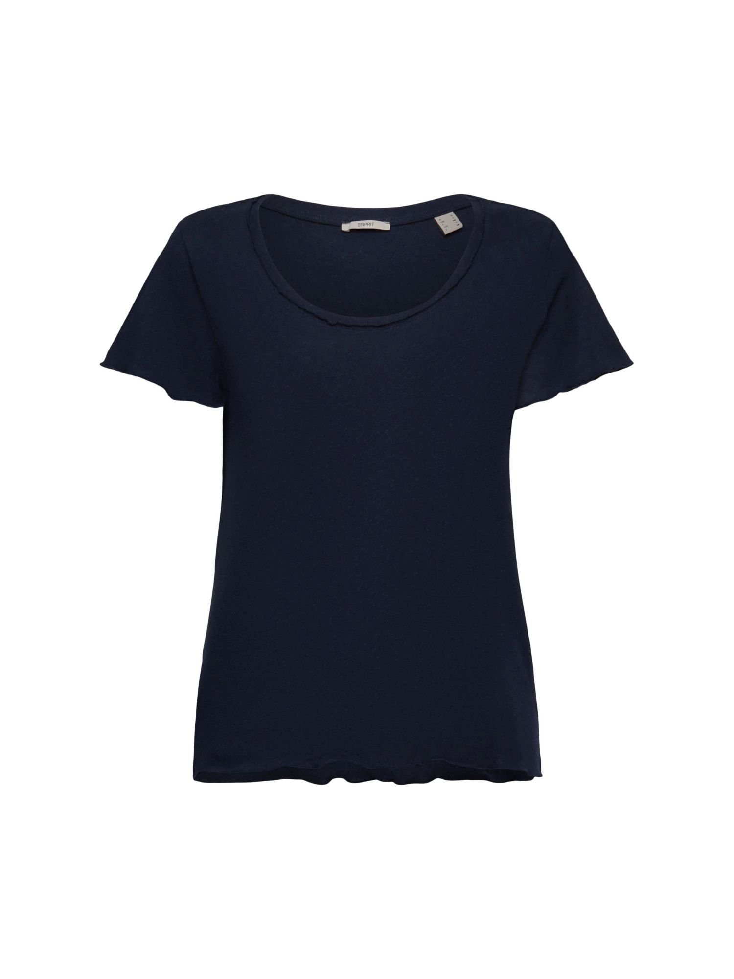 Esprit T-Shirt T-Shirt mit Rollkanten, Baumwolle-Leinen-Mix (1-tlg) NAVY
