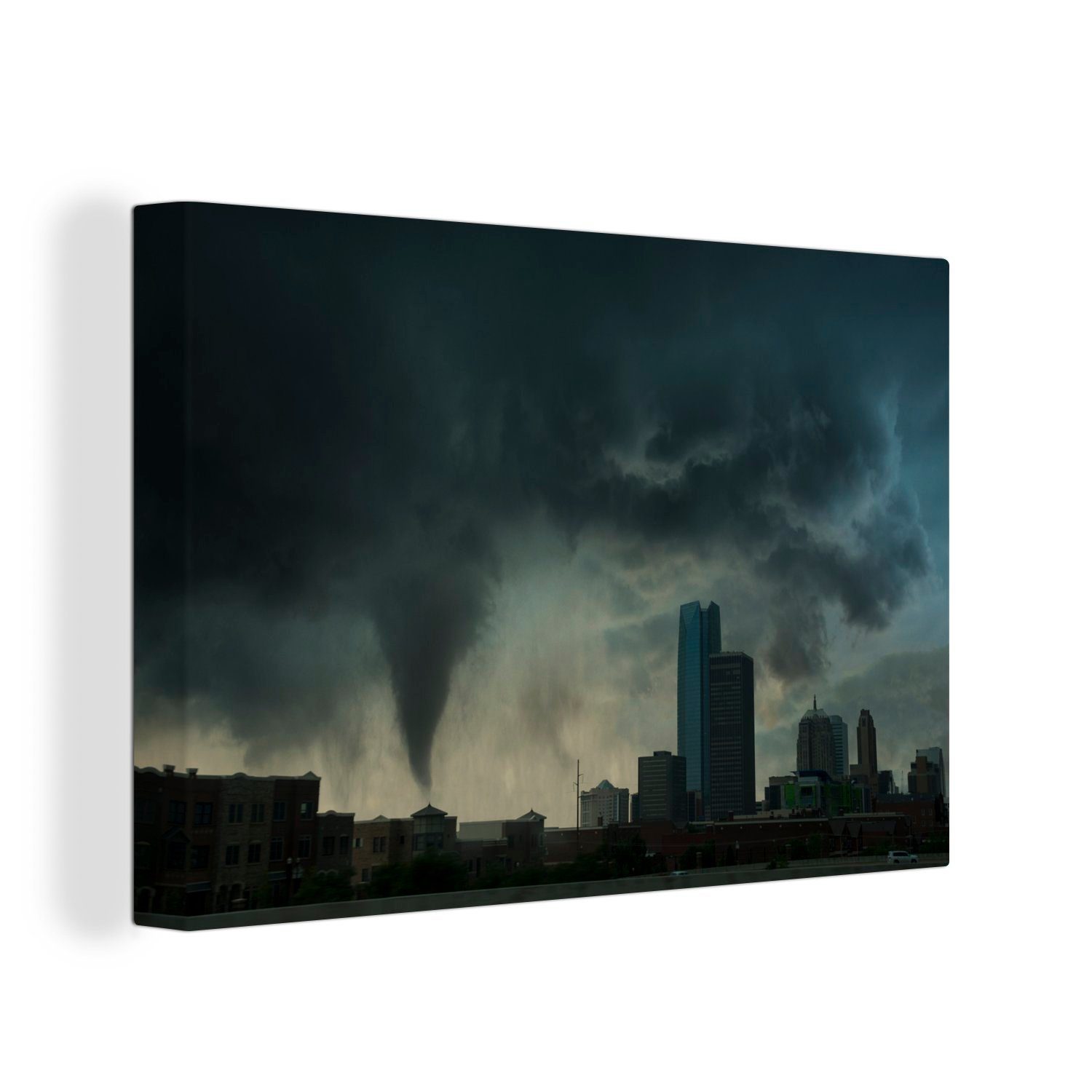 OneMillionCanvasses® Leinwandbild Ein Tornado über Oklahoma City in den Vereinigten Staaten, (1 St), Wandbild Leinwandbilder, Aufhängefertig, Wanddeko, 30x20 cm | Leinwandbilder
