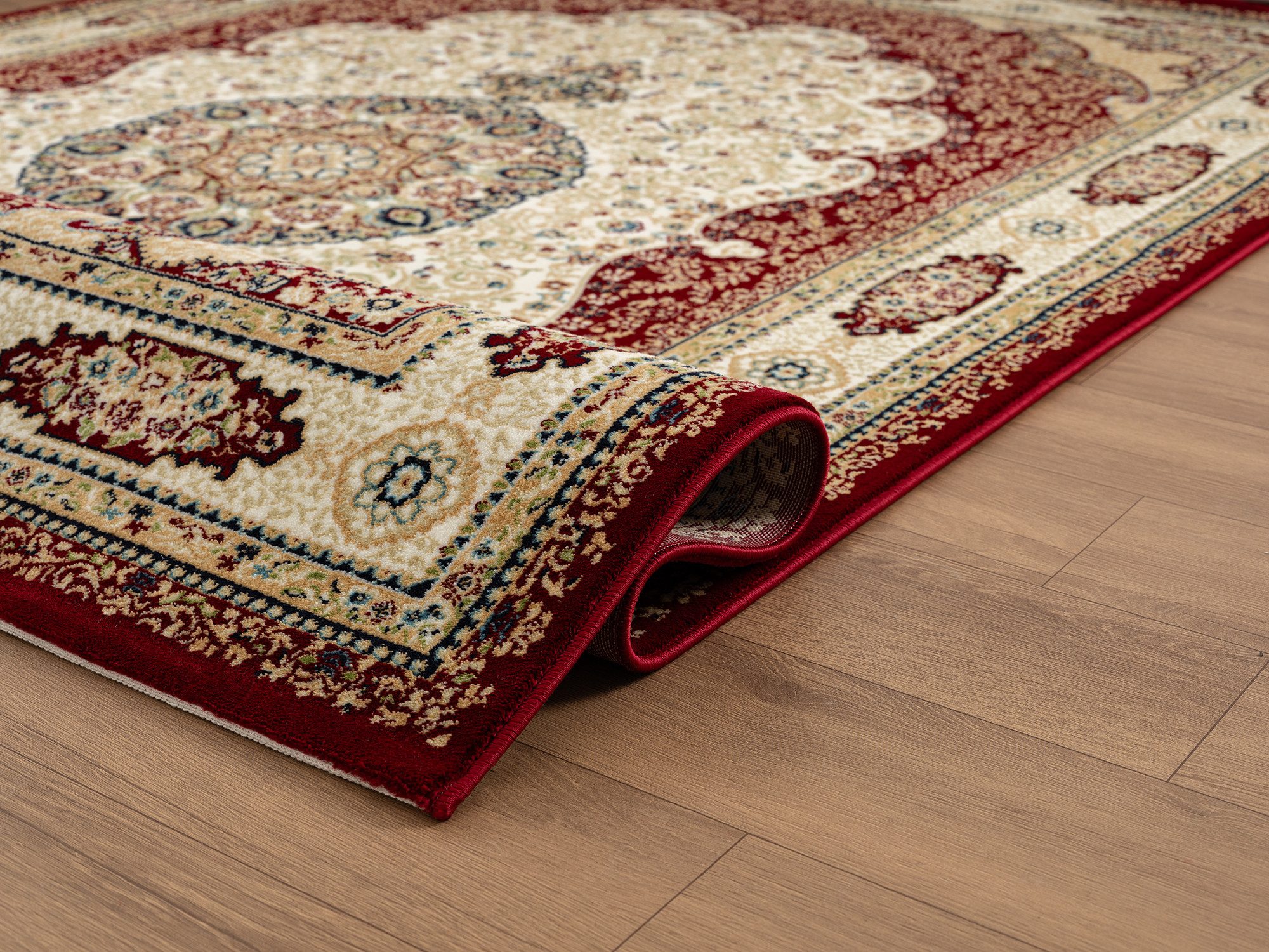 Carpetilla Designteppich Designer Wohnzimmer Teppich Asfahan Orientalische burgunderrote Farbe, Rechteckig, Höhe: 12 mm, Wohnzimmer – Bild 3 von 5