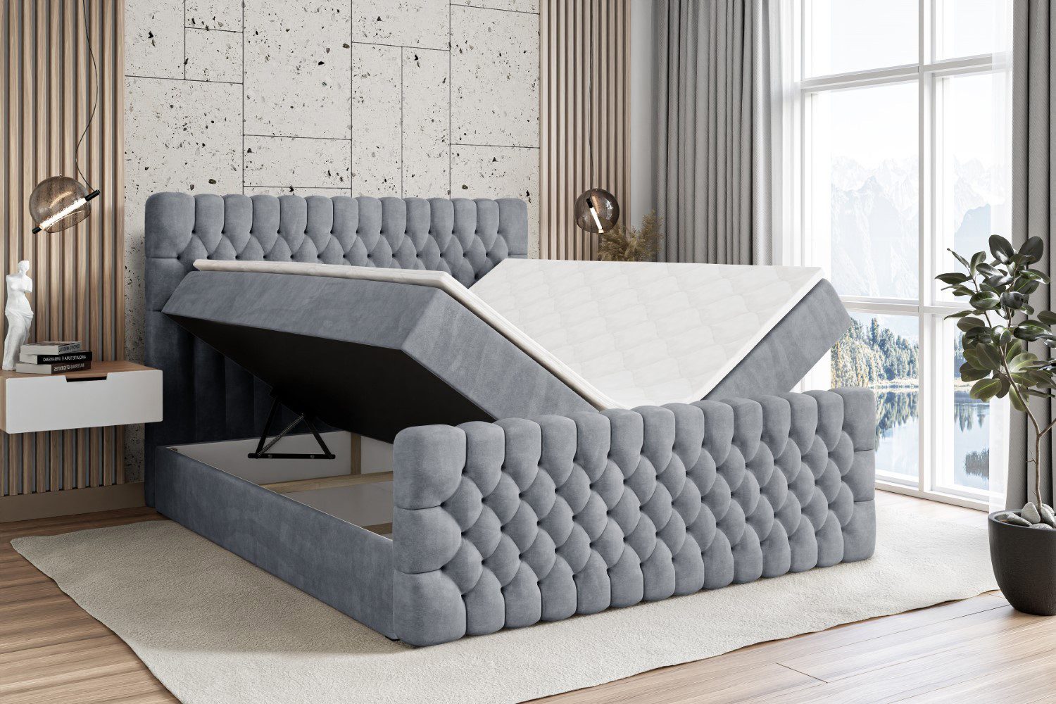 ALTDECOR Boxbett DAISY-Z (Multipocket-Matratze H4, H3 Matratze Bonellfederung, Topper, Kopfteil), Doppelbett mit Fußteil