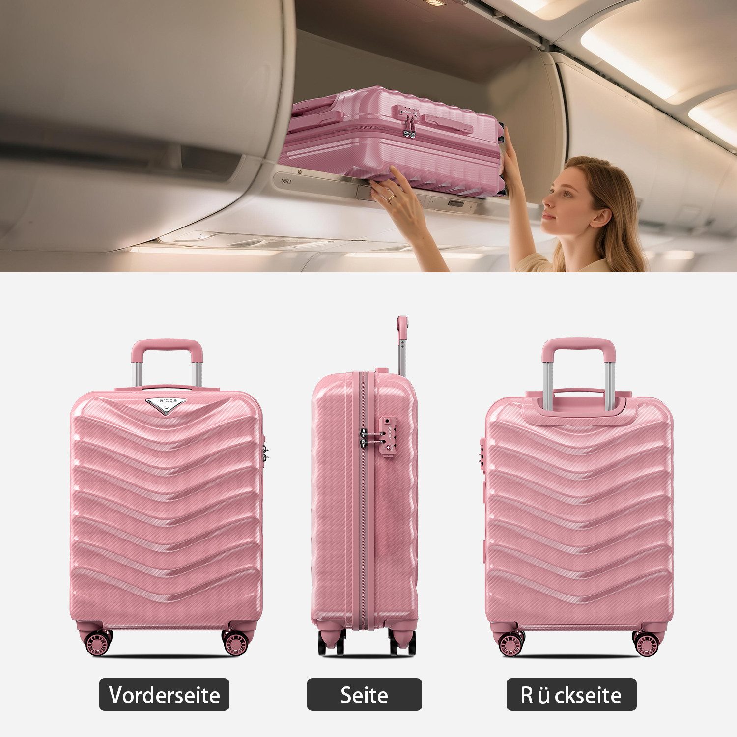 Verage Hartschalen-Trolley Rosagold /Schwarz Reisekoffer, 4 günstig online kaufen