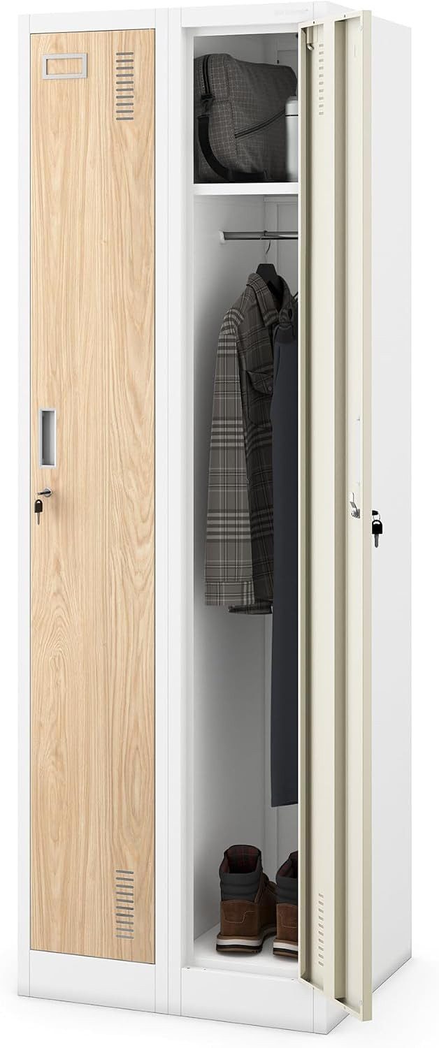 Jan Nowak Mehrzweckschrank Metall Umkleideschrank 60 cm KACPER II 2 Abteile Kleiderstange (Spind Personalschrank Arbeitsraum Fitness Umkleide Sozialraum, 0,6 mm 180 x 60 x 50 cm Lüftungsschlitze Wandmontage robust) Haken Regal abschließbar Zylinderschloss langlebig 10 Farben